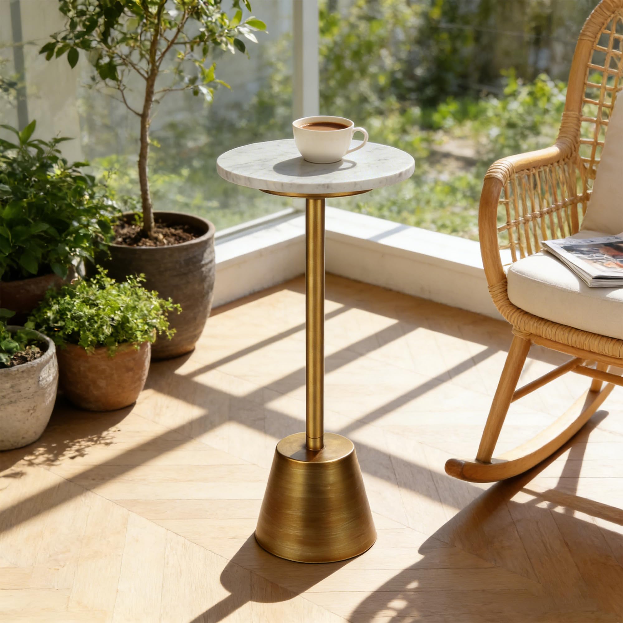 Marble Pedestal Side Table Round End Table