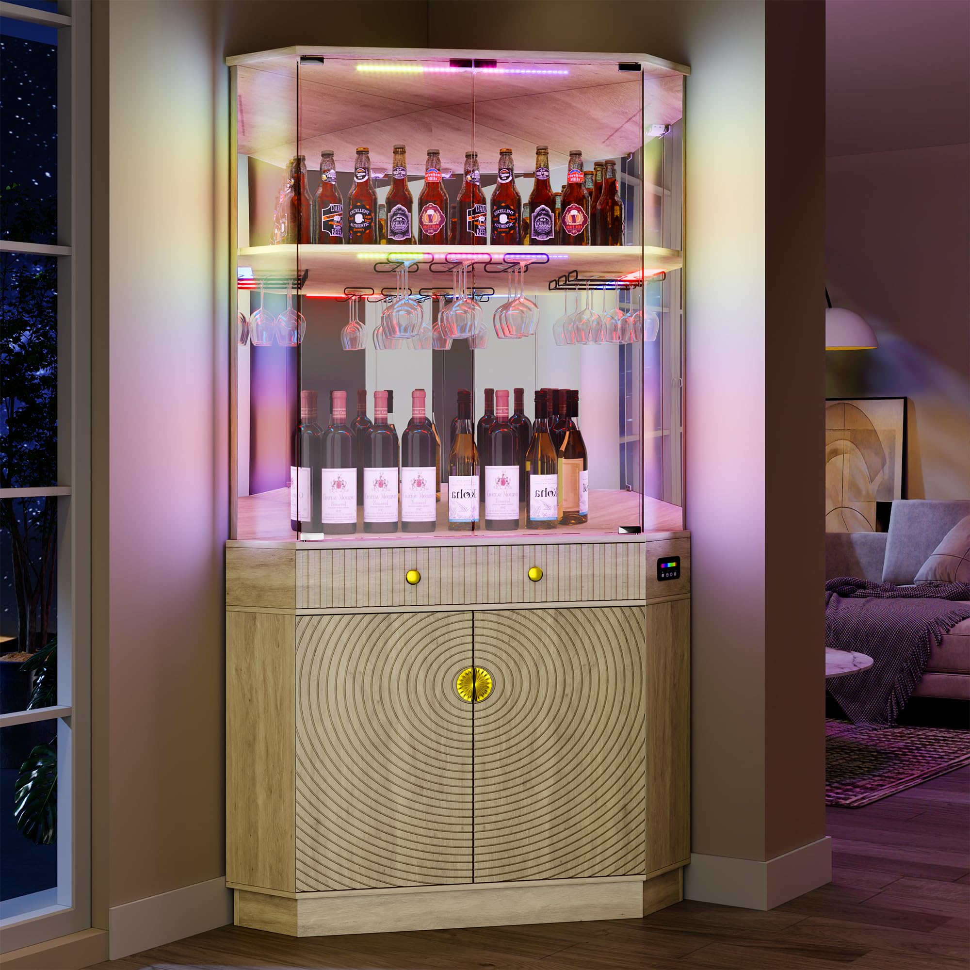71" RGB LED Corner Bar Cabinet with Motion Sensor