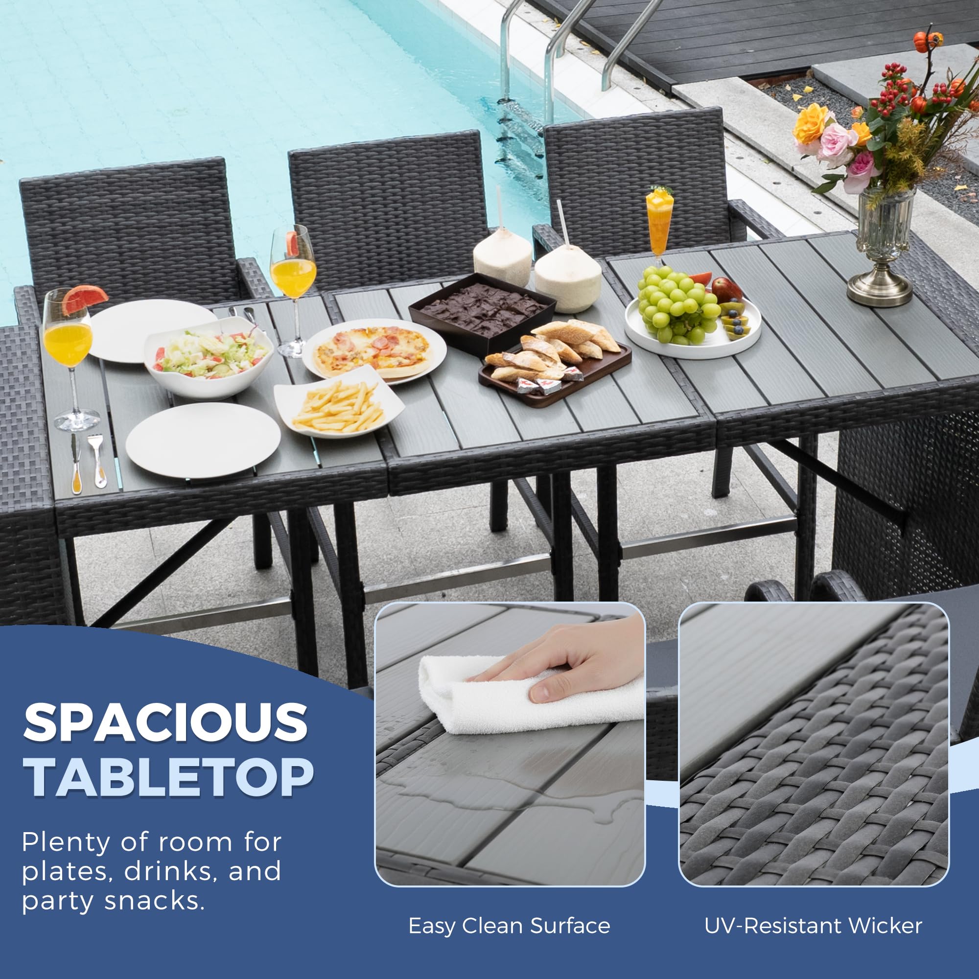 7-Piece Wicker Patio Bar Set with Storage