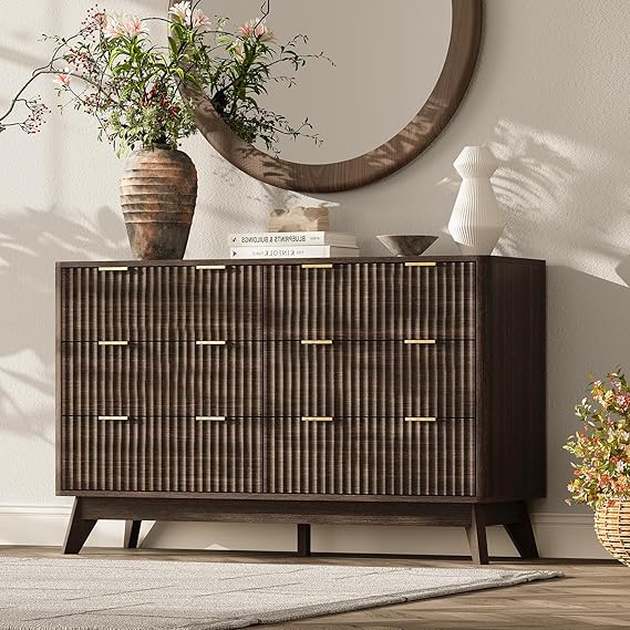 47 Inch Wide 6 Drawer Dresser with Fluted Design