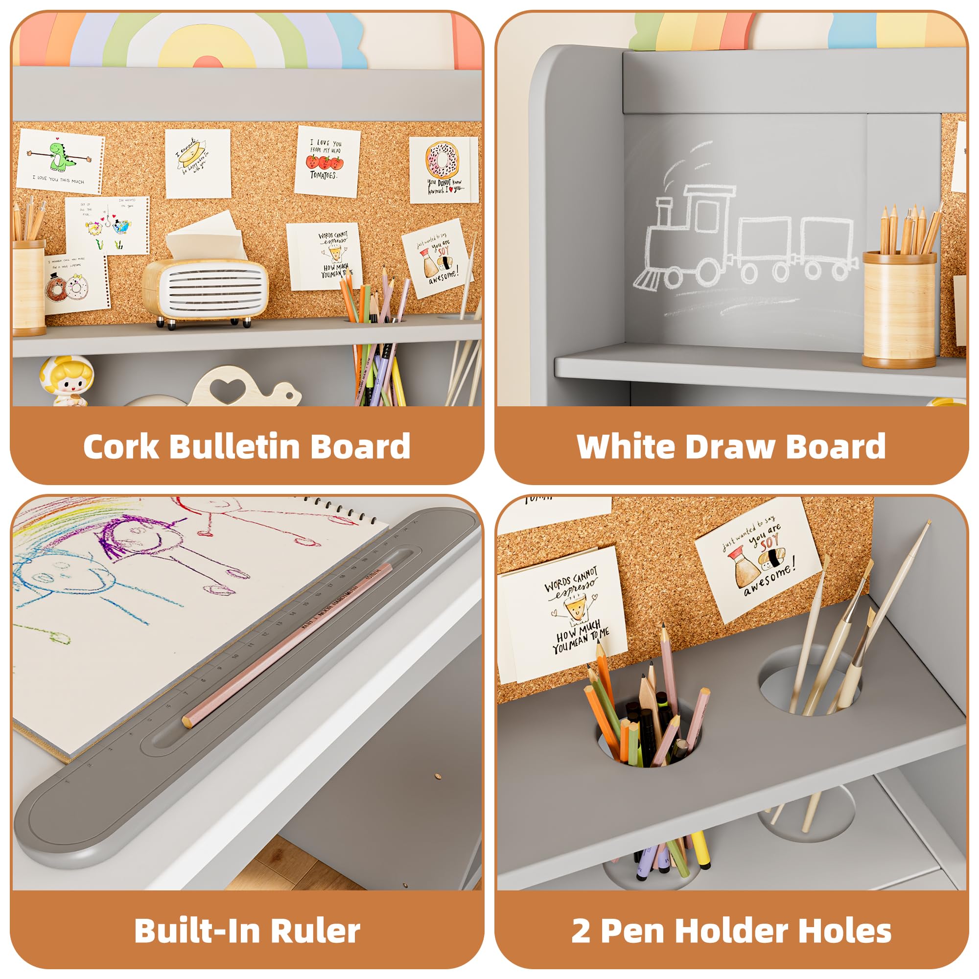 Kids Study Desk and Chair Set with Hutch Storage