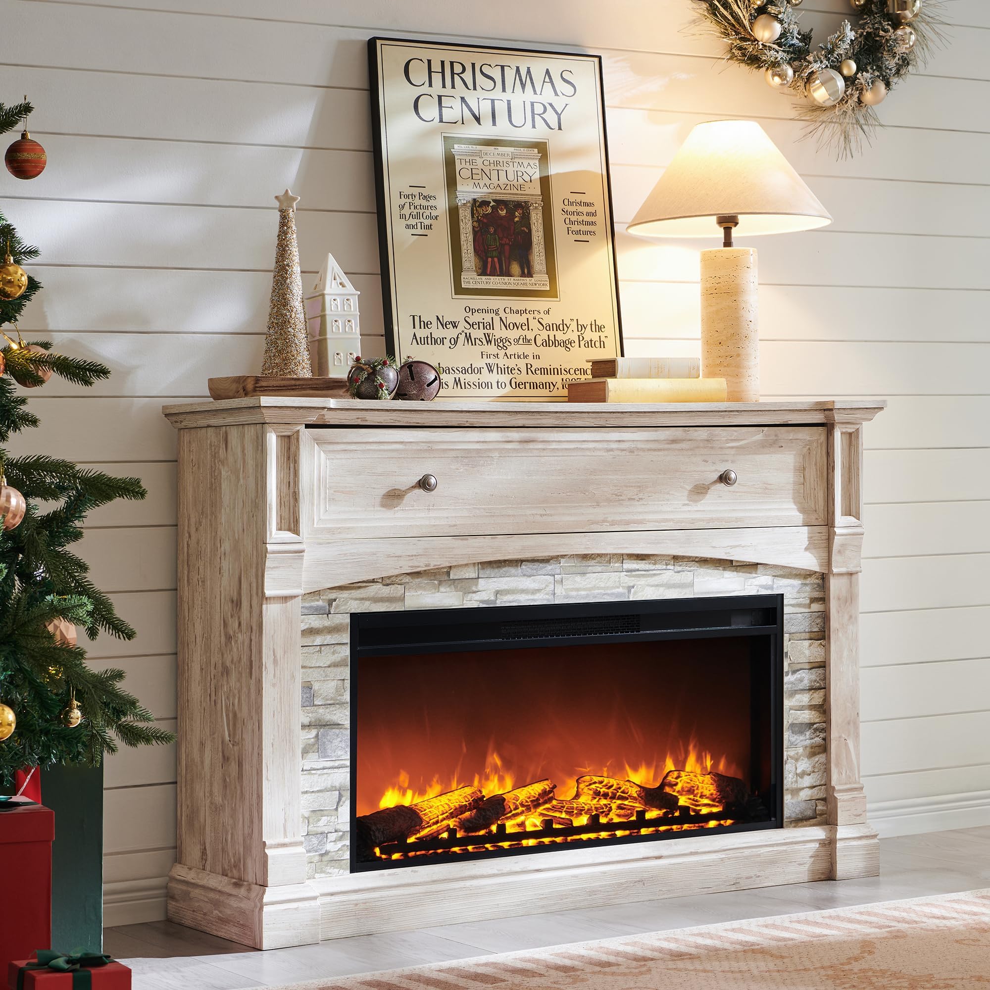 52" Electric Fireplace TV Stand with Mantel and Storage