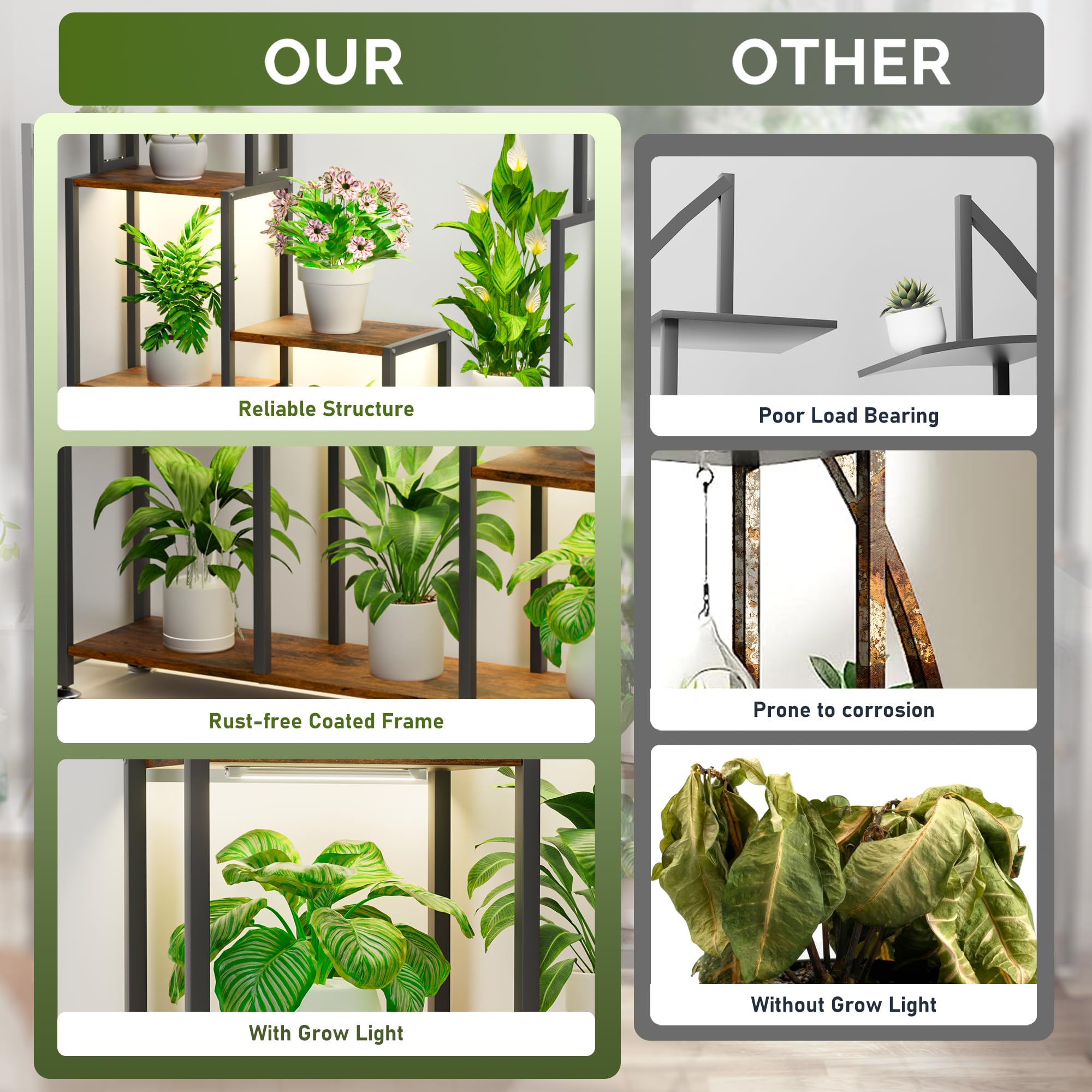 8-Tier Plant Stand with Grow Light - 71 Inches Tall