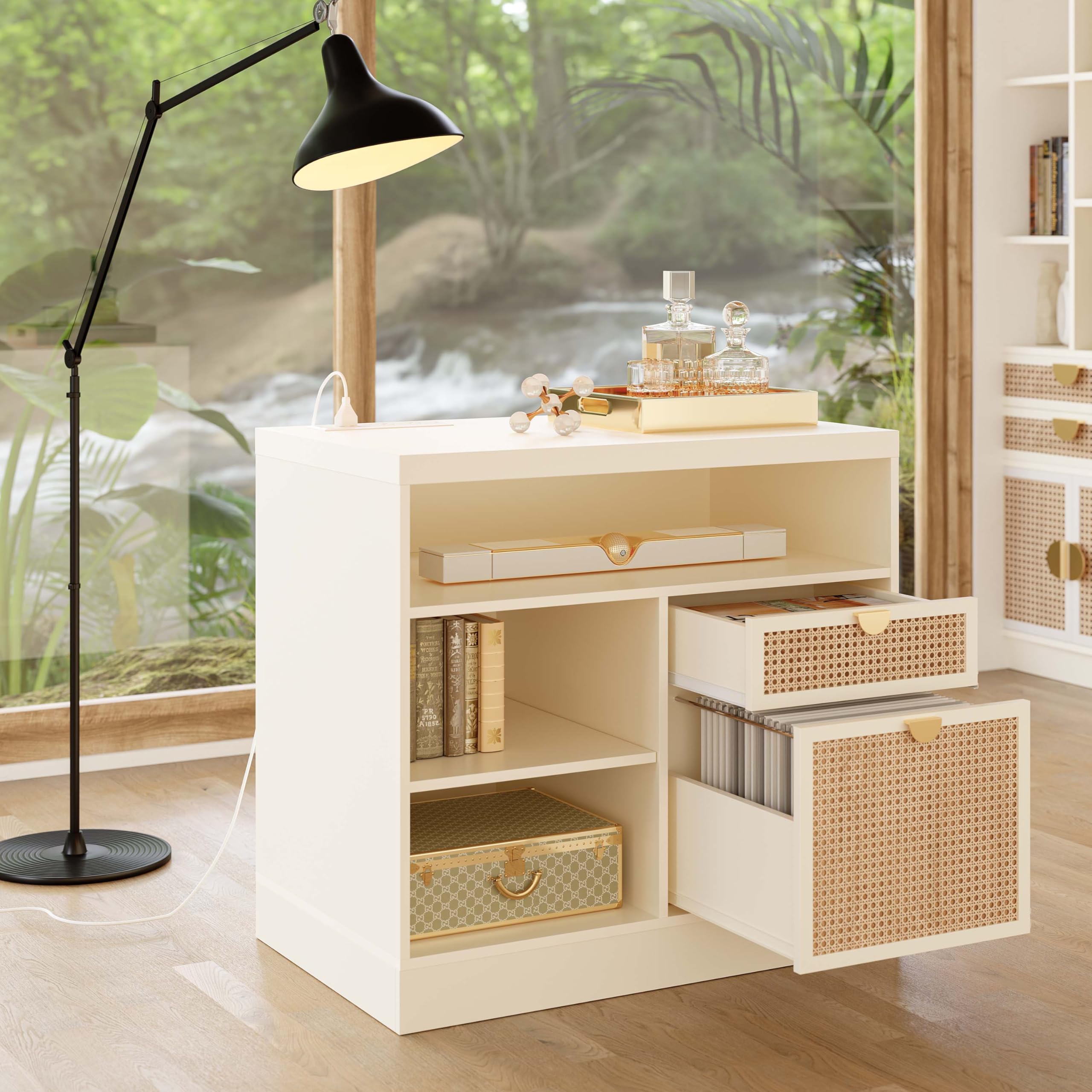 Lateral File Cabinet 2 Drawer with Lock and Power Strip