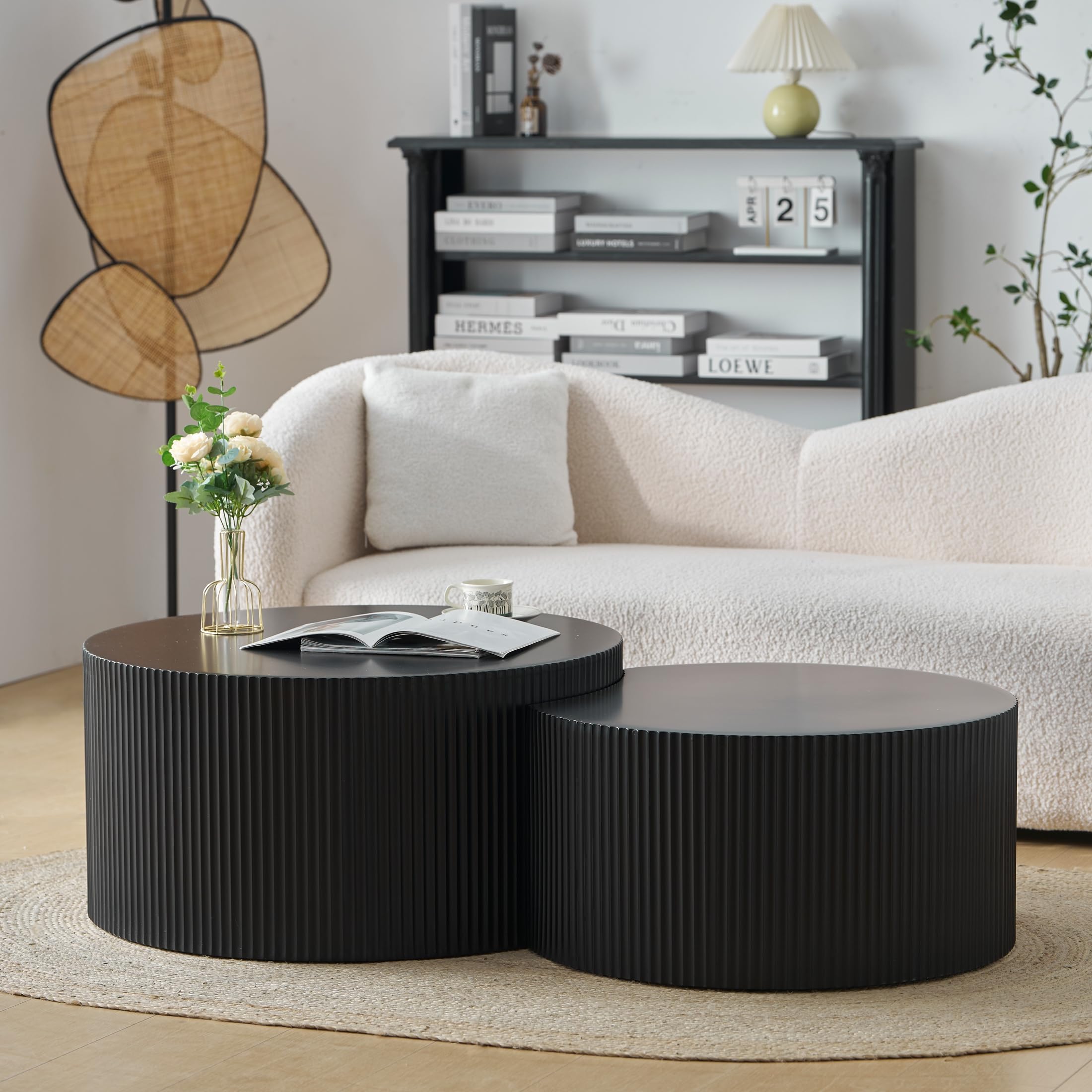 Nesting Coffee Table Set of 2 Round Black
