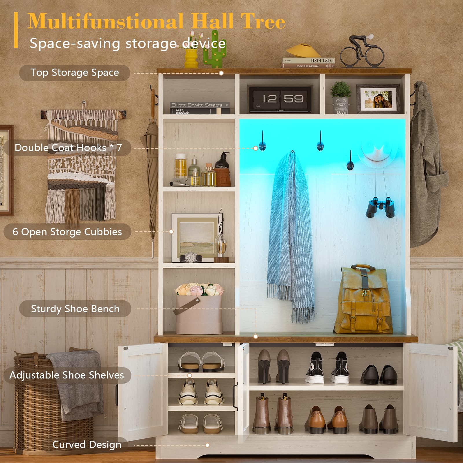 Hall Tree with Bench and Shoe Storage