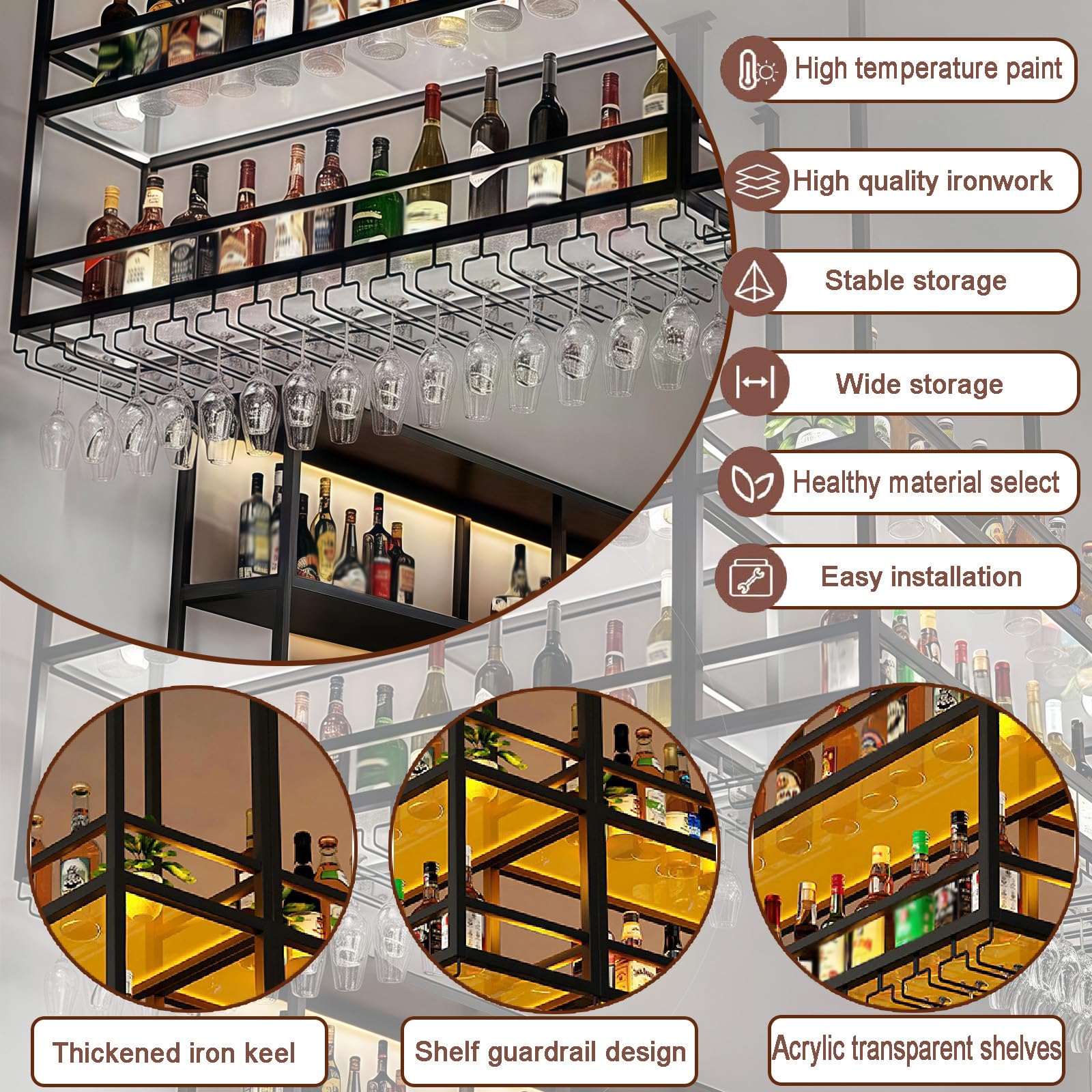 Ceiling Wine Glass Rack with LED Light