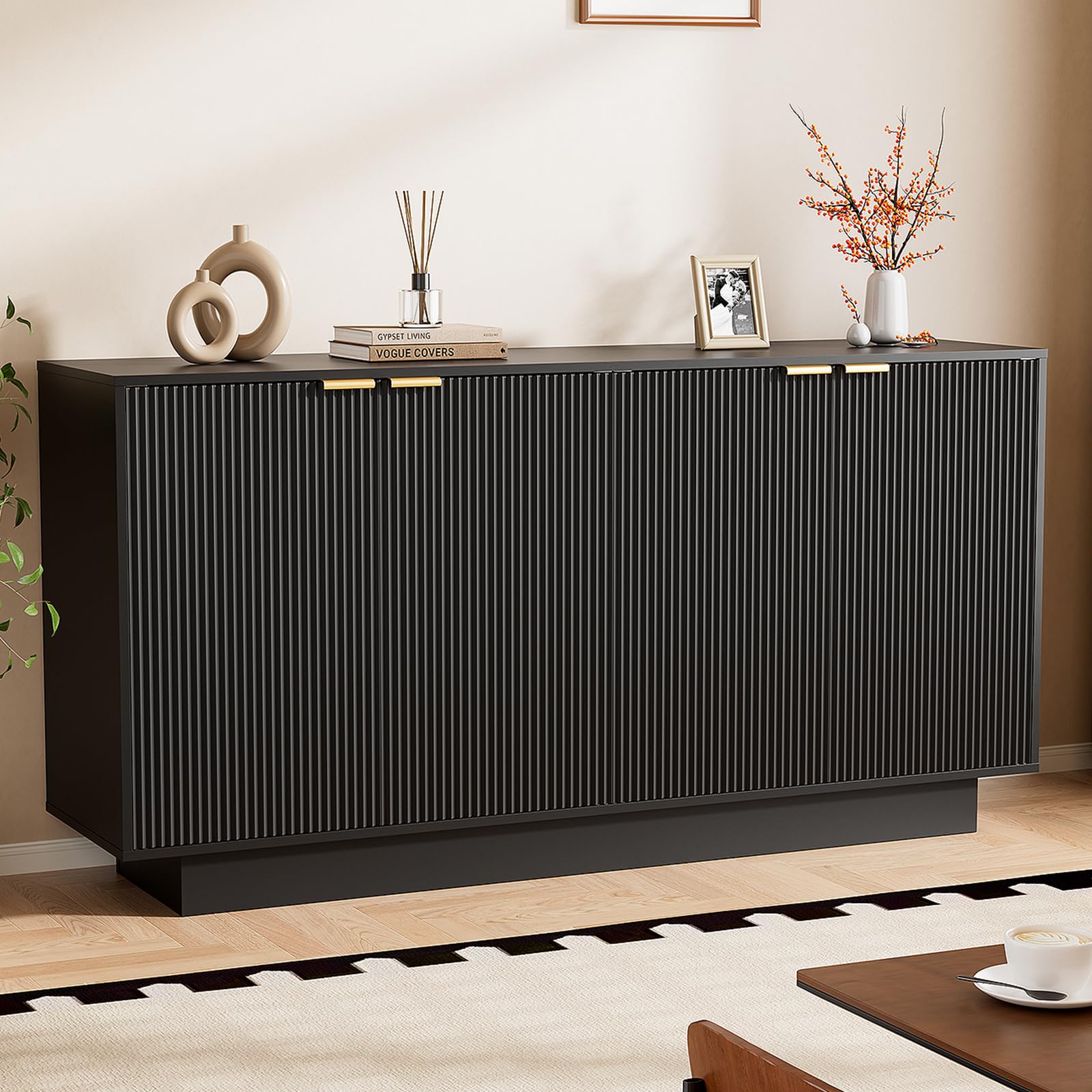 63" Fluted Sideboard Buffet Cabinet with Storage