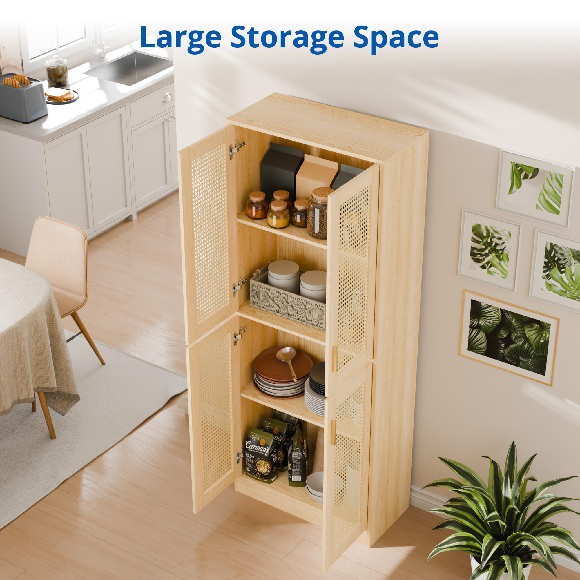 Tall Rattan Storage Cabinet with Adjustable Shelves