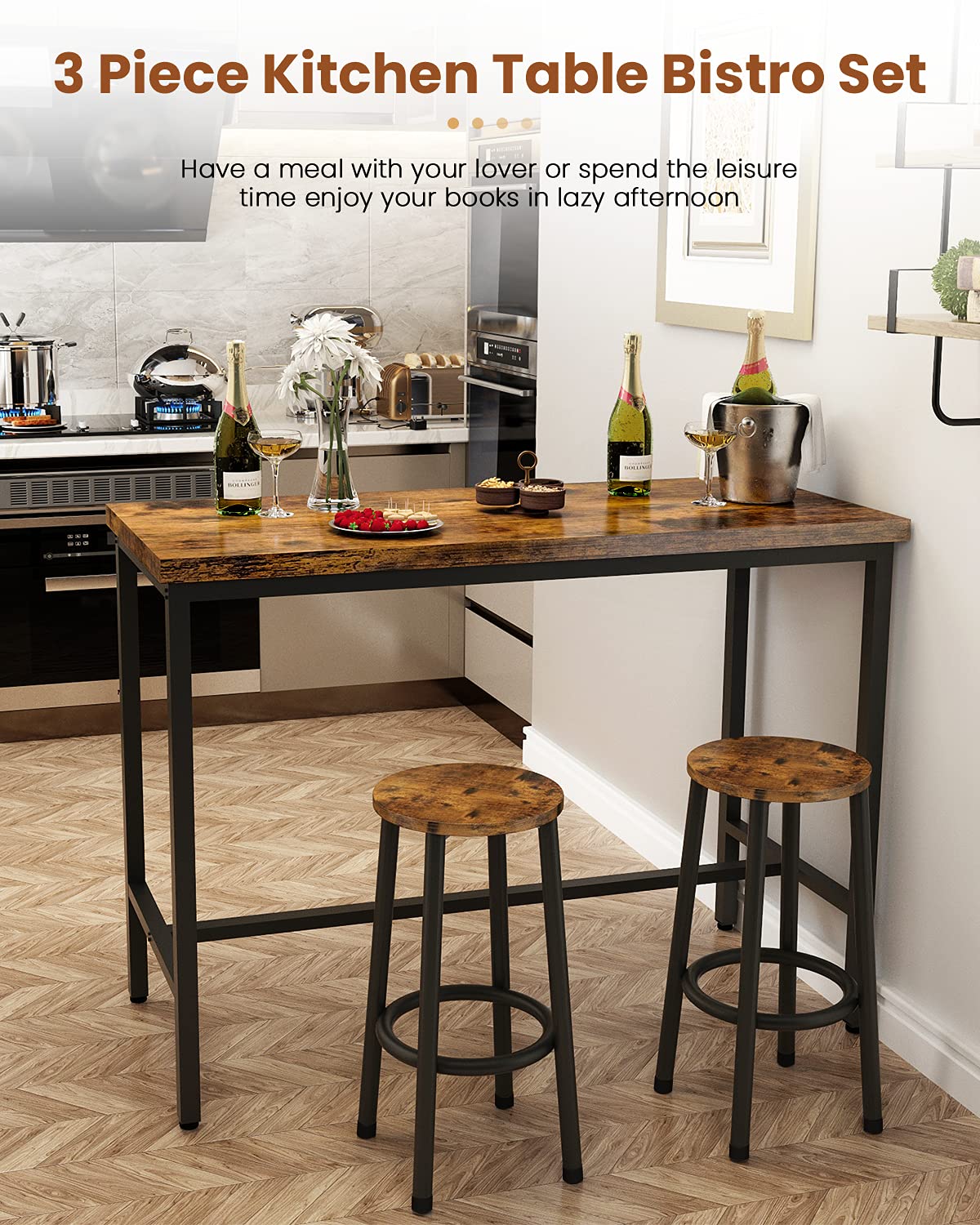 3 Piece Pub Dining Set with Counter Height Table and Stools