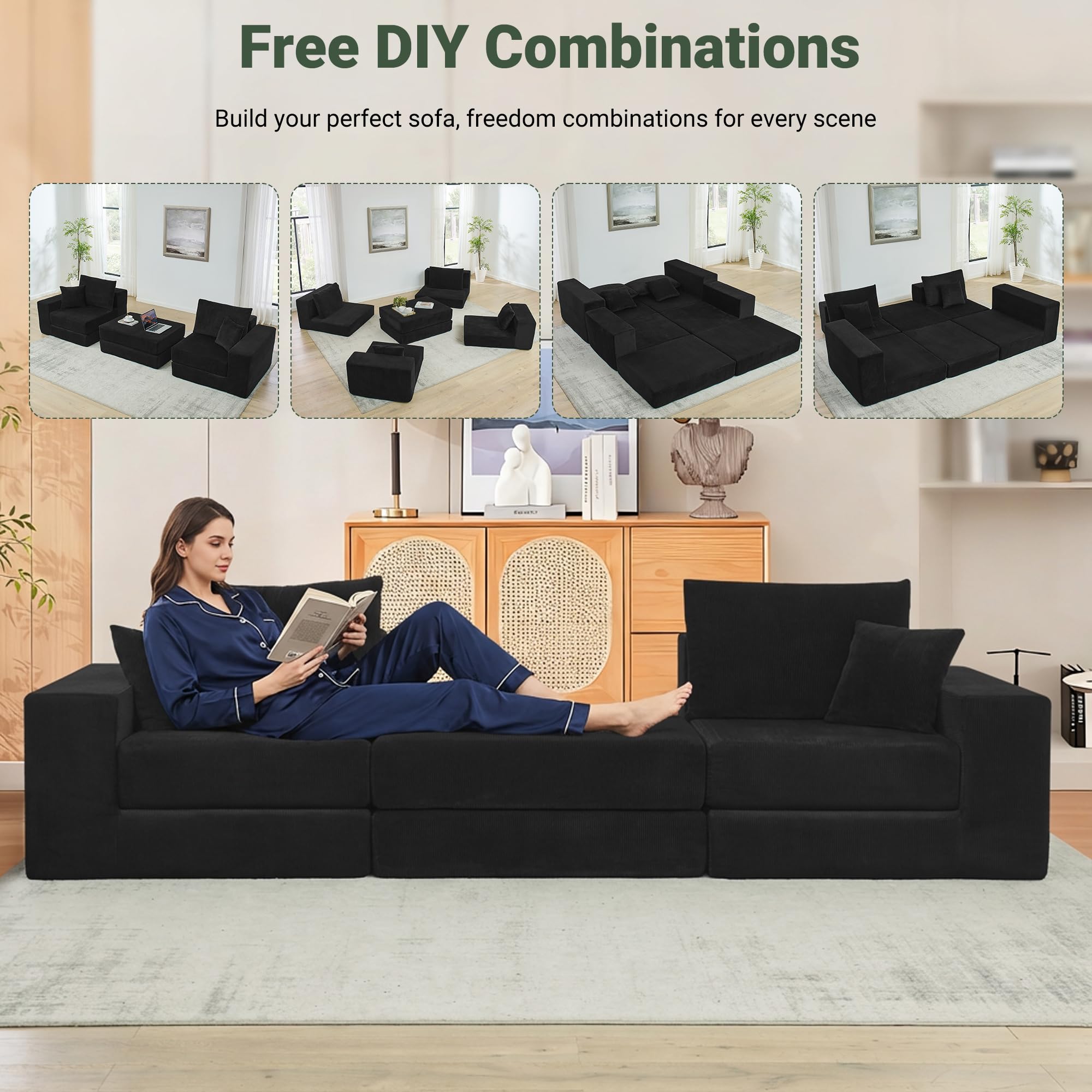 Modular Sectional Cloud Sofa 3-Seater L-Shaped Convertible