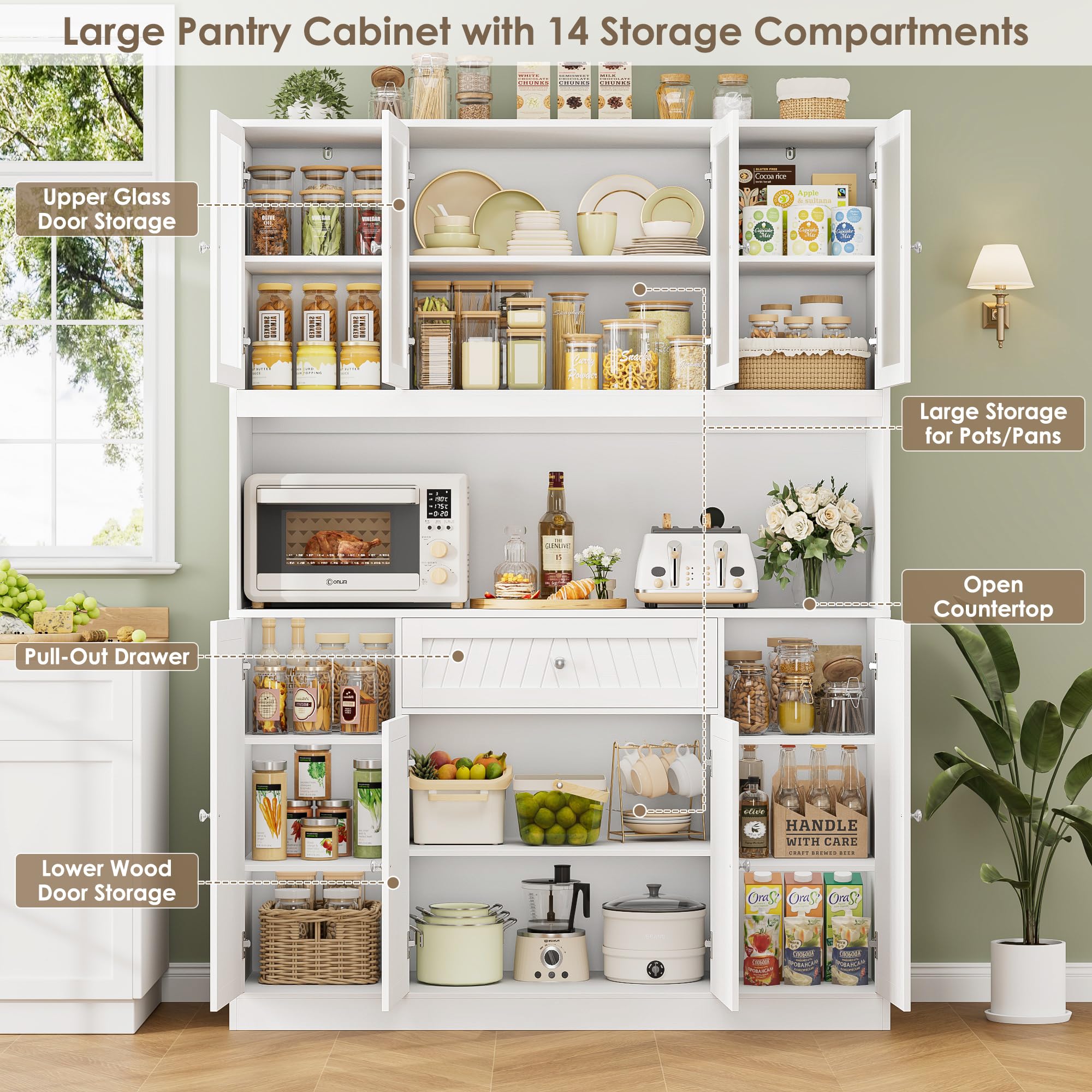 Large Kitchen Pantry Cabinet with Doors and Drawer