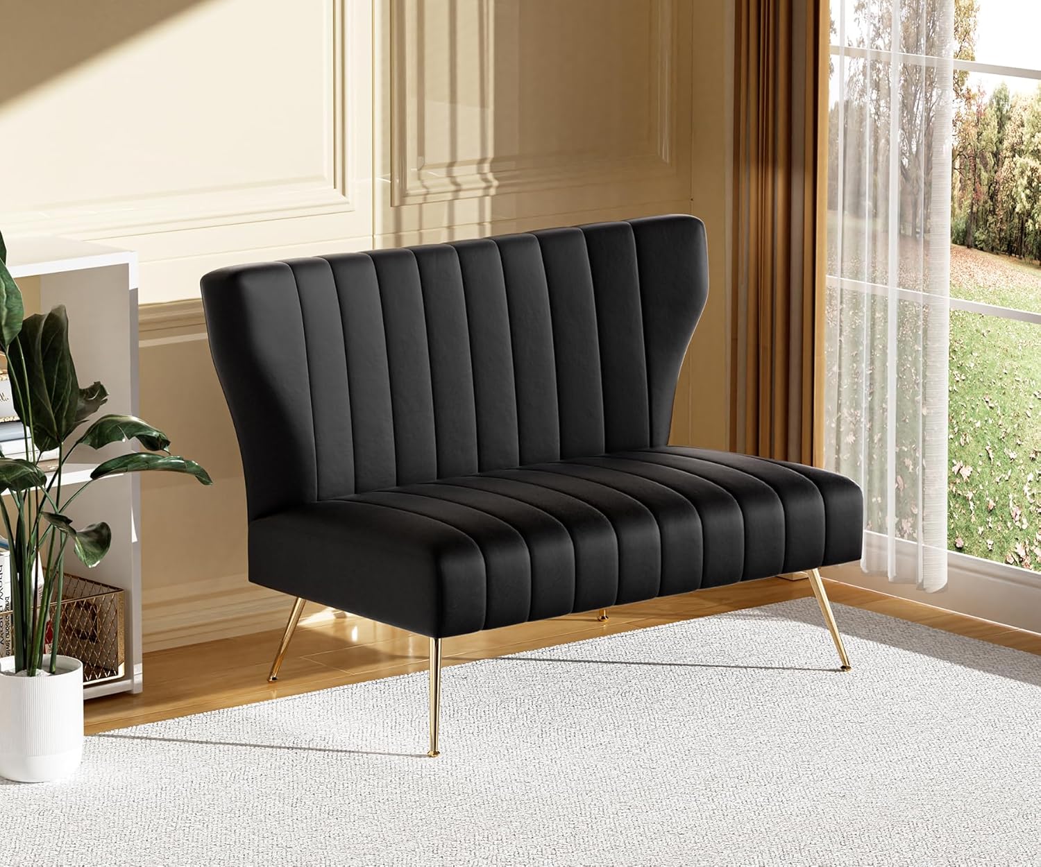 Velvet Loveseat with Gold Metal Legs