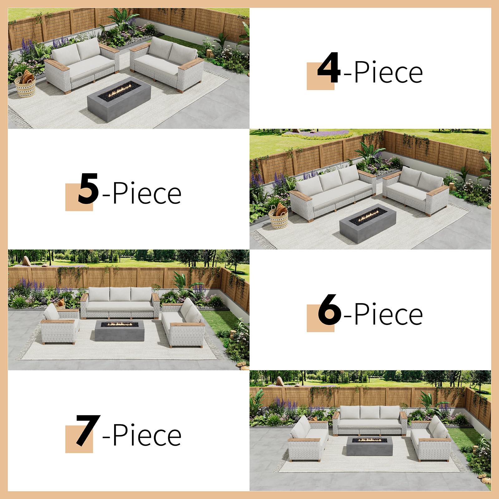 4 Piece Outdoor Patio Rattan Wicker Sofa Set with Washable Cushions