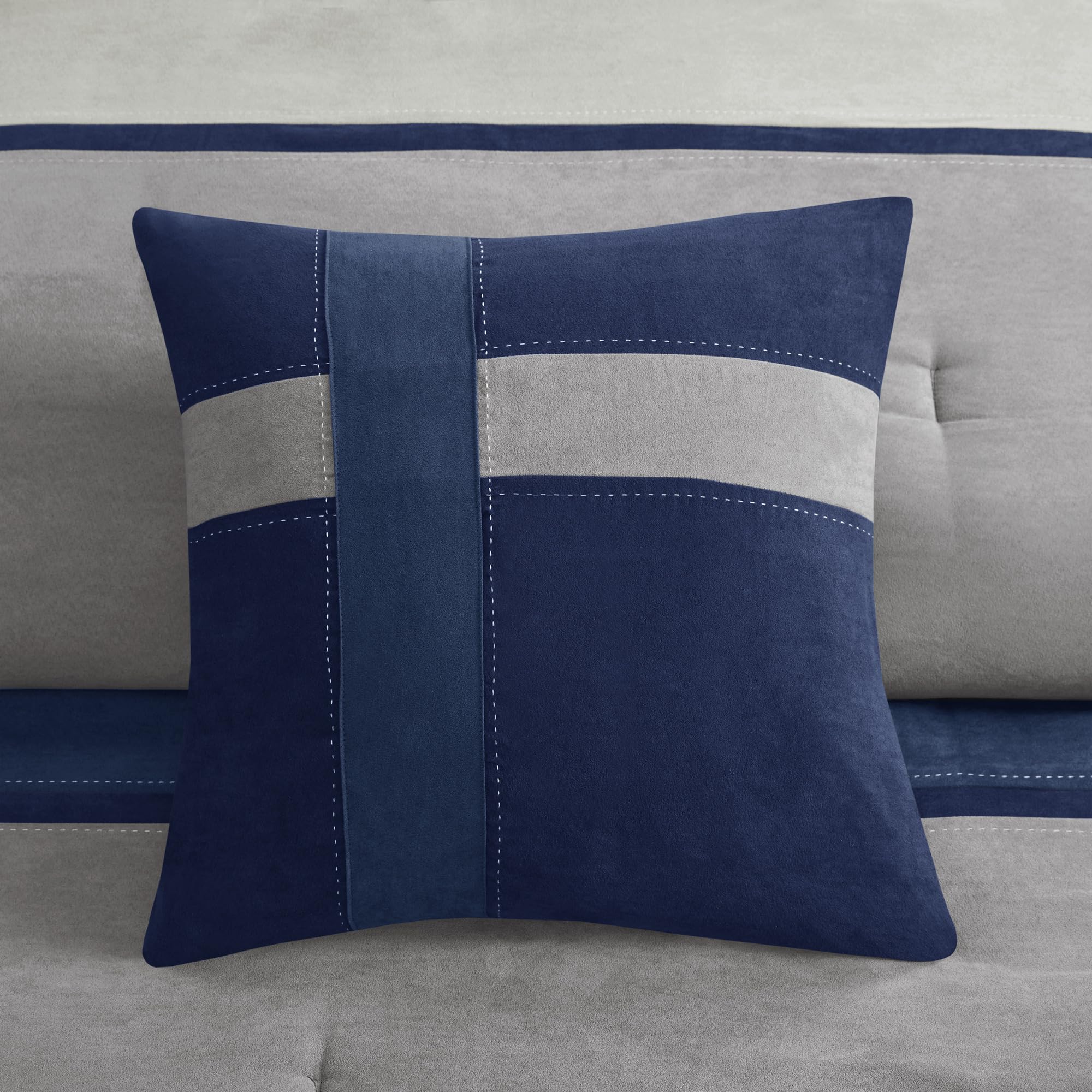 King Micro-Suede Comforter Set - Blue 7 Piece
