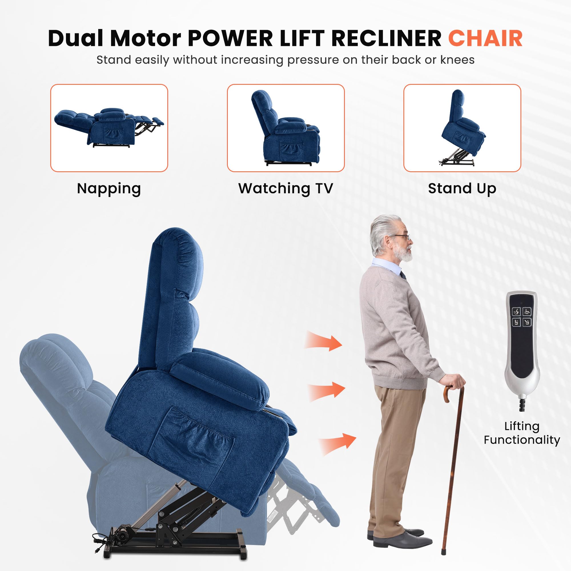 MAHOMICO Power Lift Recliner Chair for Elderly with Knead Massage and Lumbar Heating Electric Oversized Single Sofa with Cup Holder and USB Charge Port for Living Room