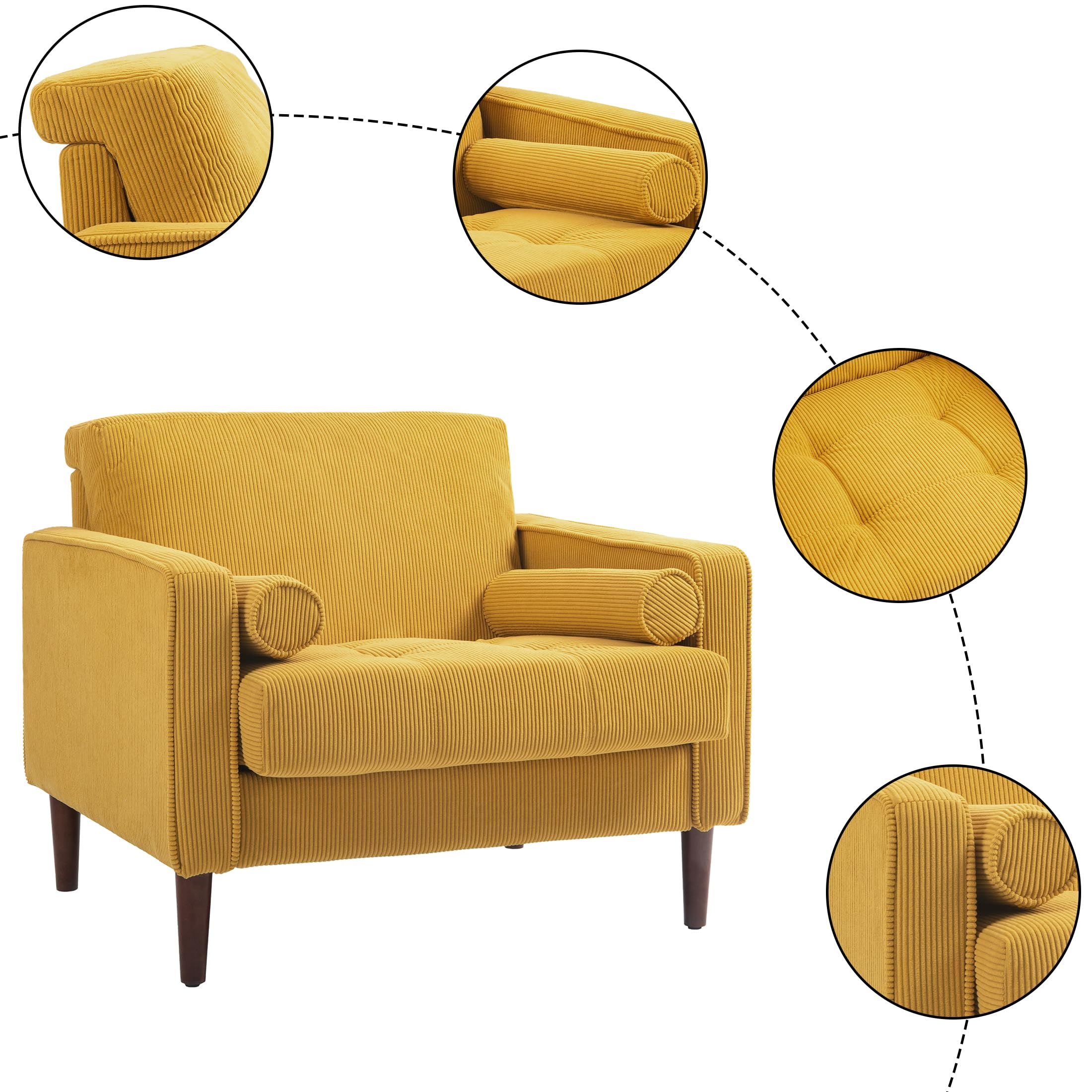 Corduroy Accent Chair with Large Seat - Yellow