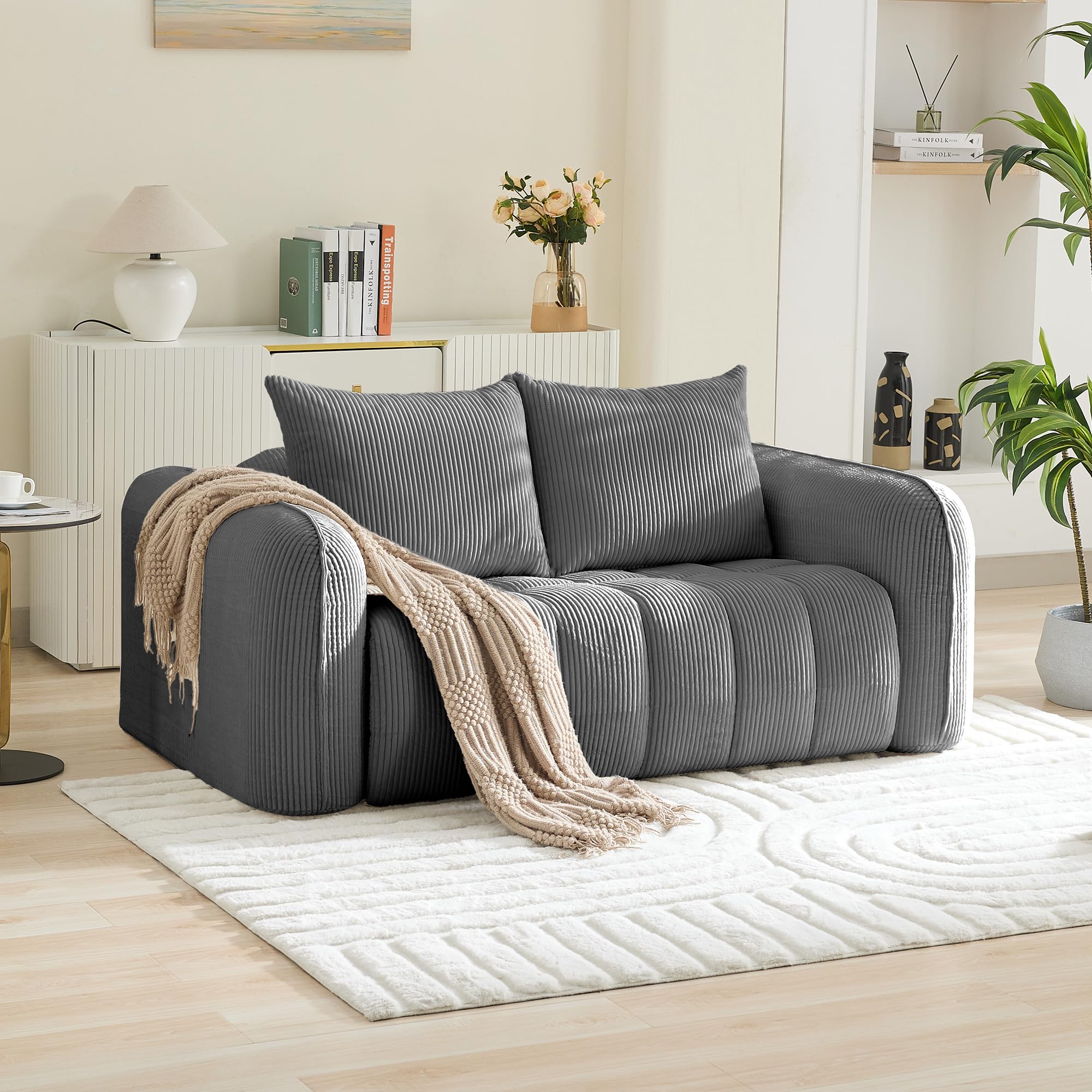 Modern Corduroy Living Room Set - Loveseat with 2 Single Chairs