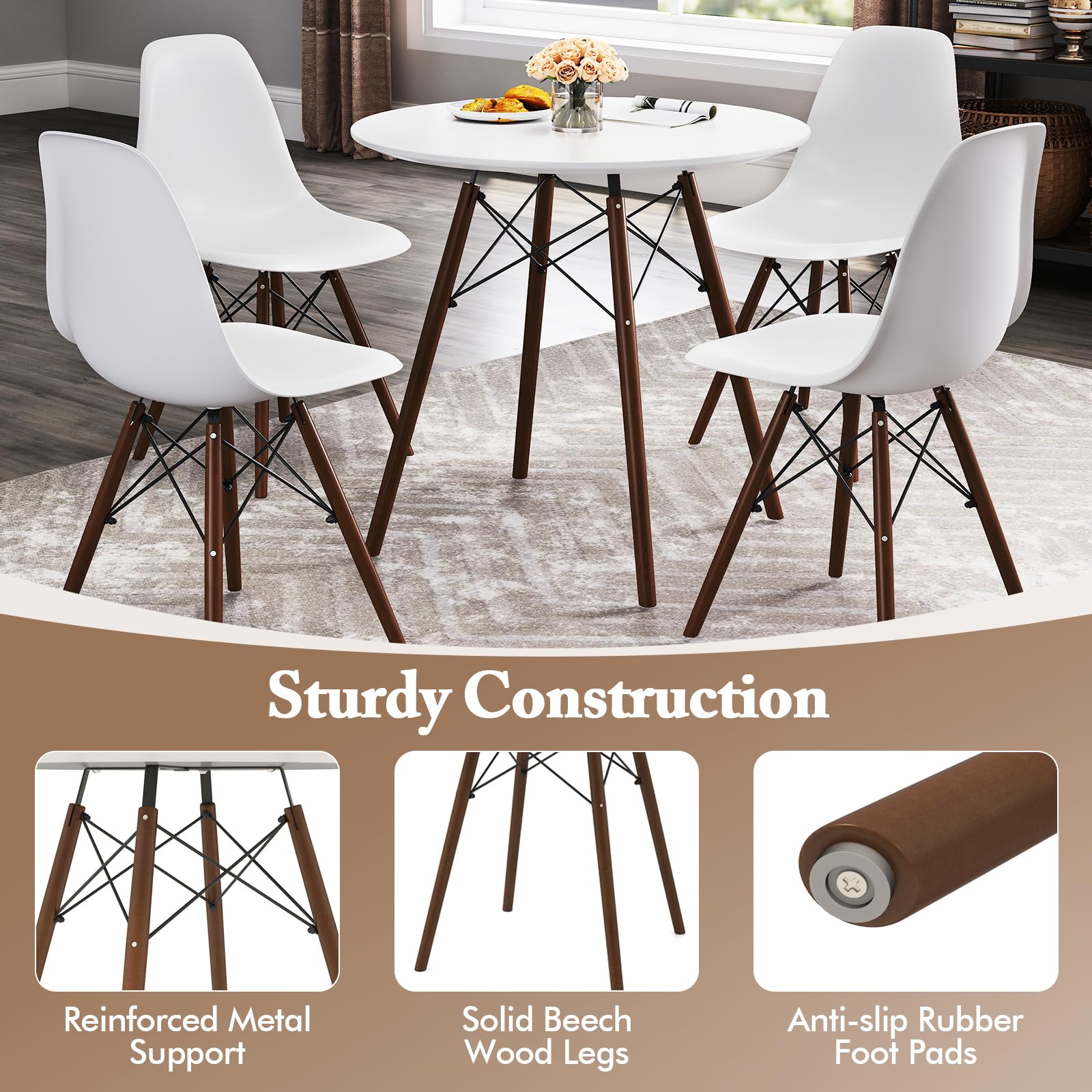 Round Dining Table Set for 4 - 5 Piece Breakfast Nook with Chairs