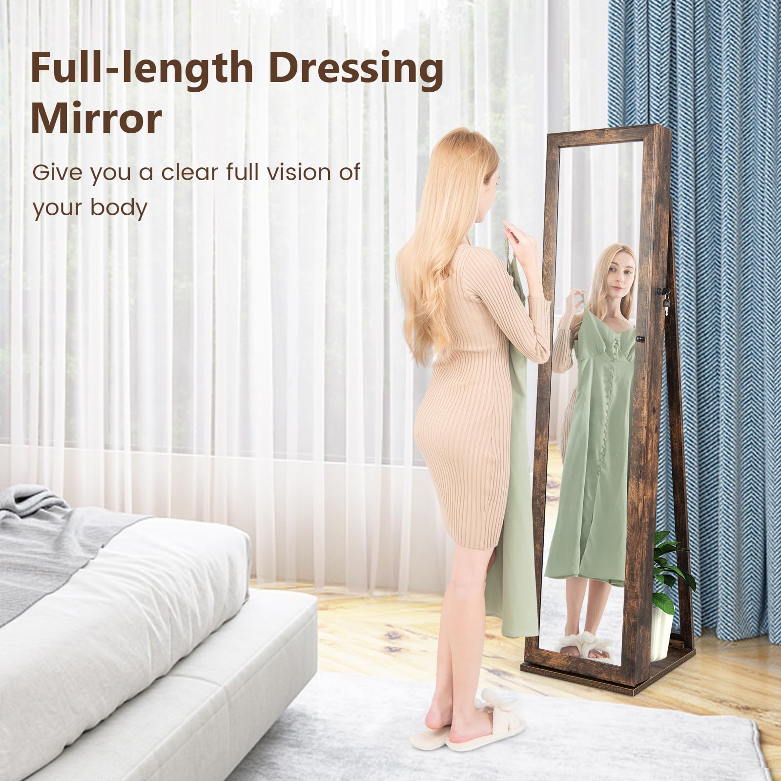 Standing Jewelry Cabinet with Full-Length Mirror
