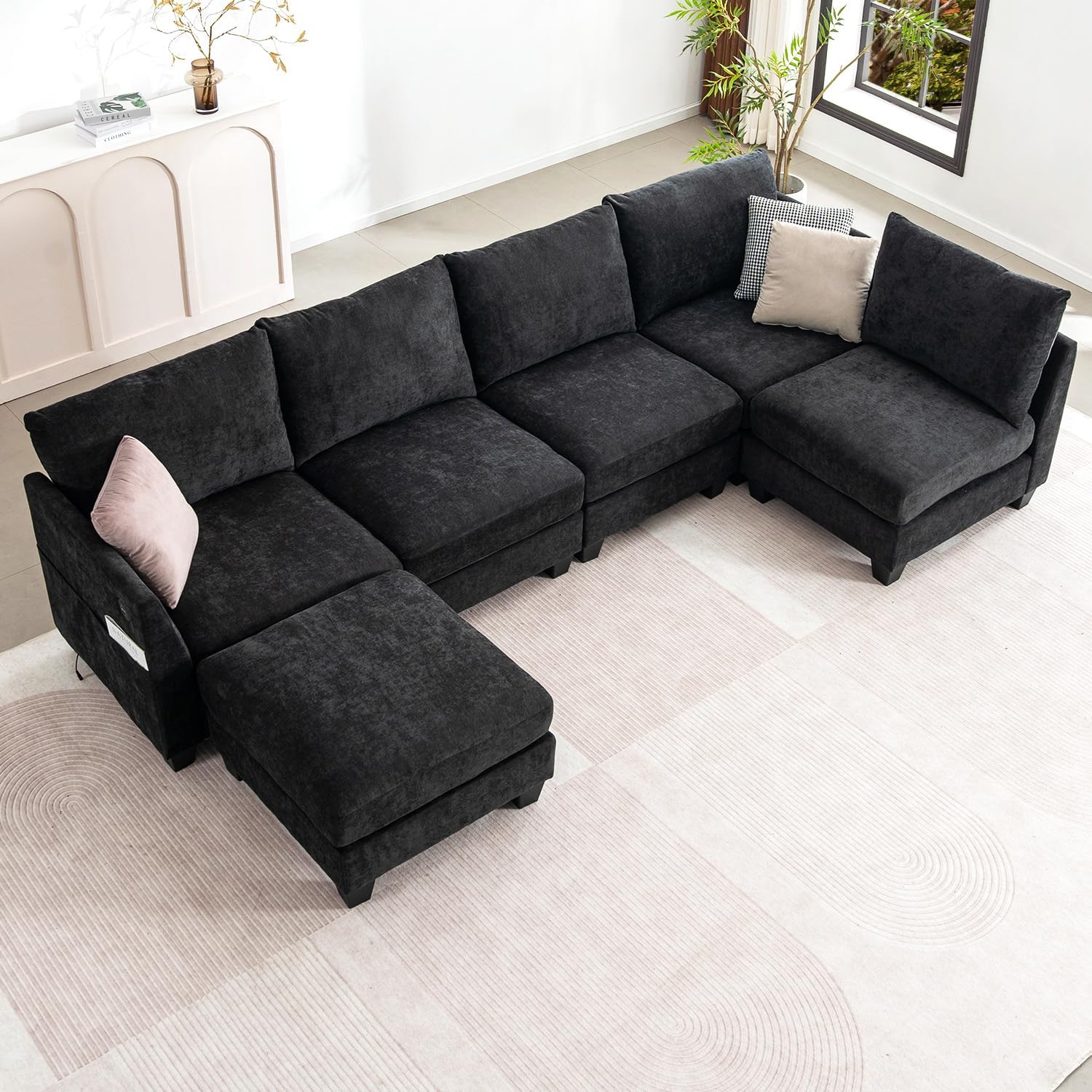 124" Modular U-Shaped Sectional Sofa with Storage Ottoman