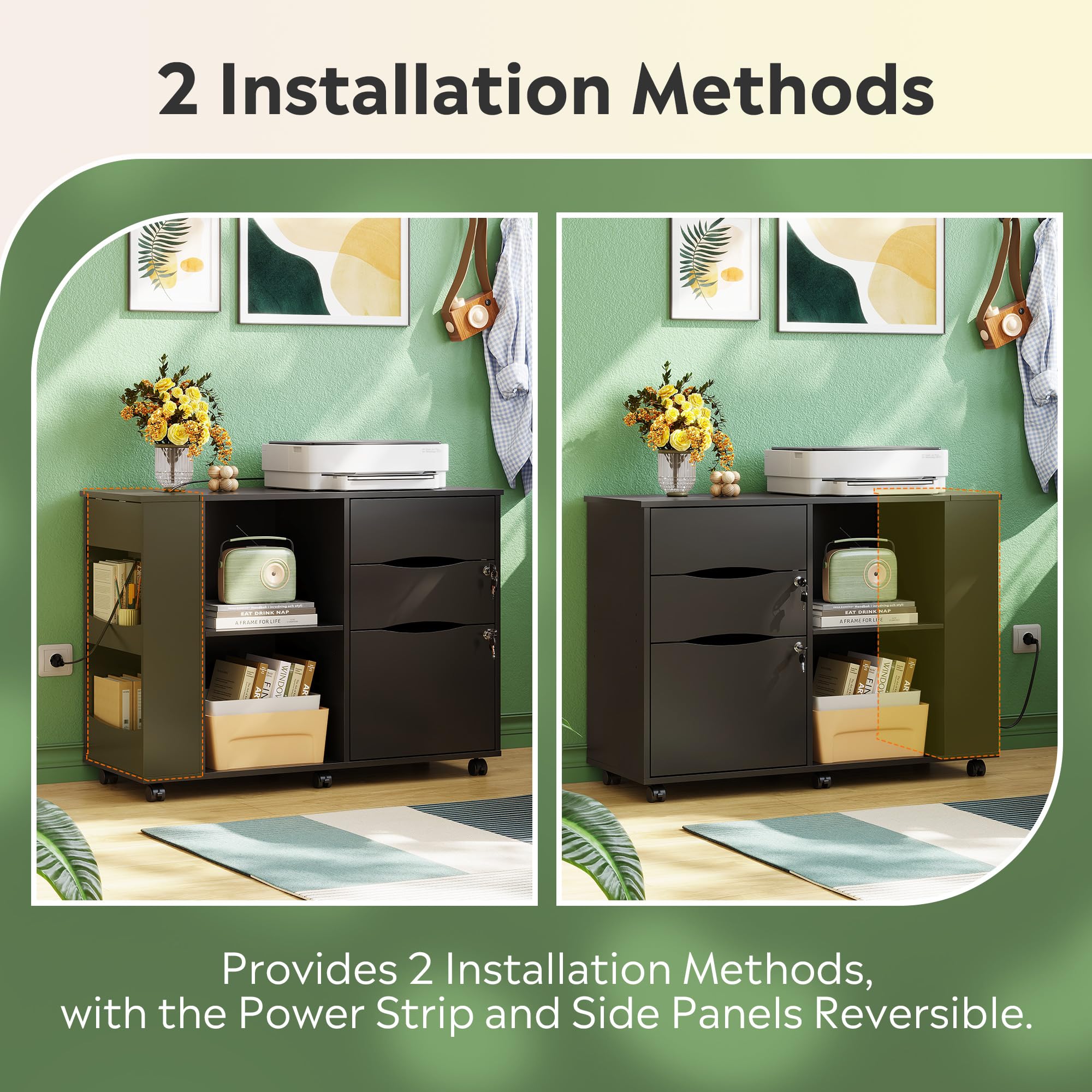 Mobile Filing Cabinet with Lock and Charging Station