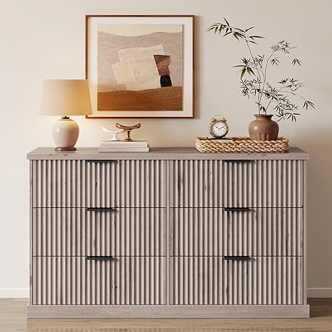 6-Drawer Wide Dresser with Fluted Panels