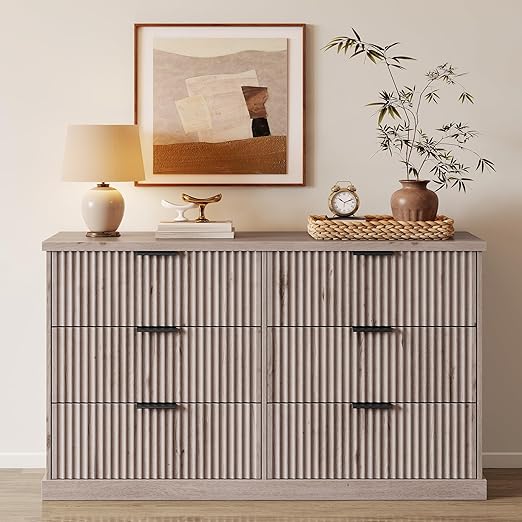 6-Drawer Wide Dresser with Fluted Panels