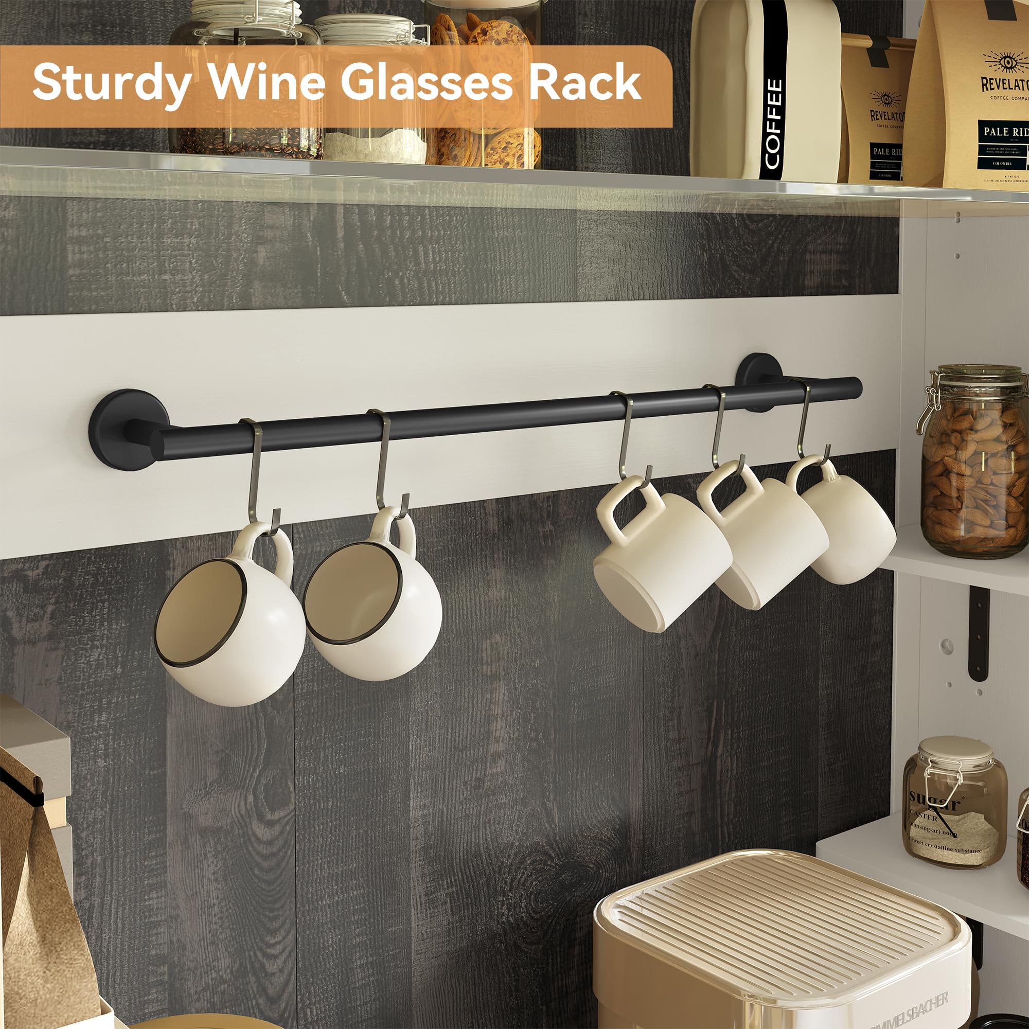 Coffee Bar Cabinet with LED Lights 72" Tall Buffet Hutch