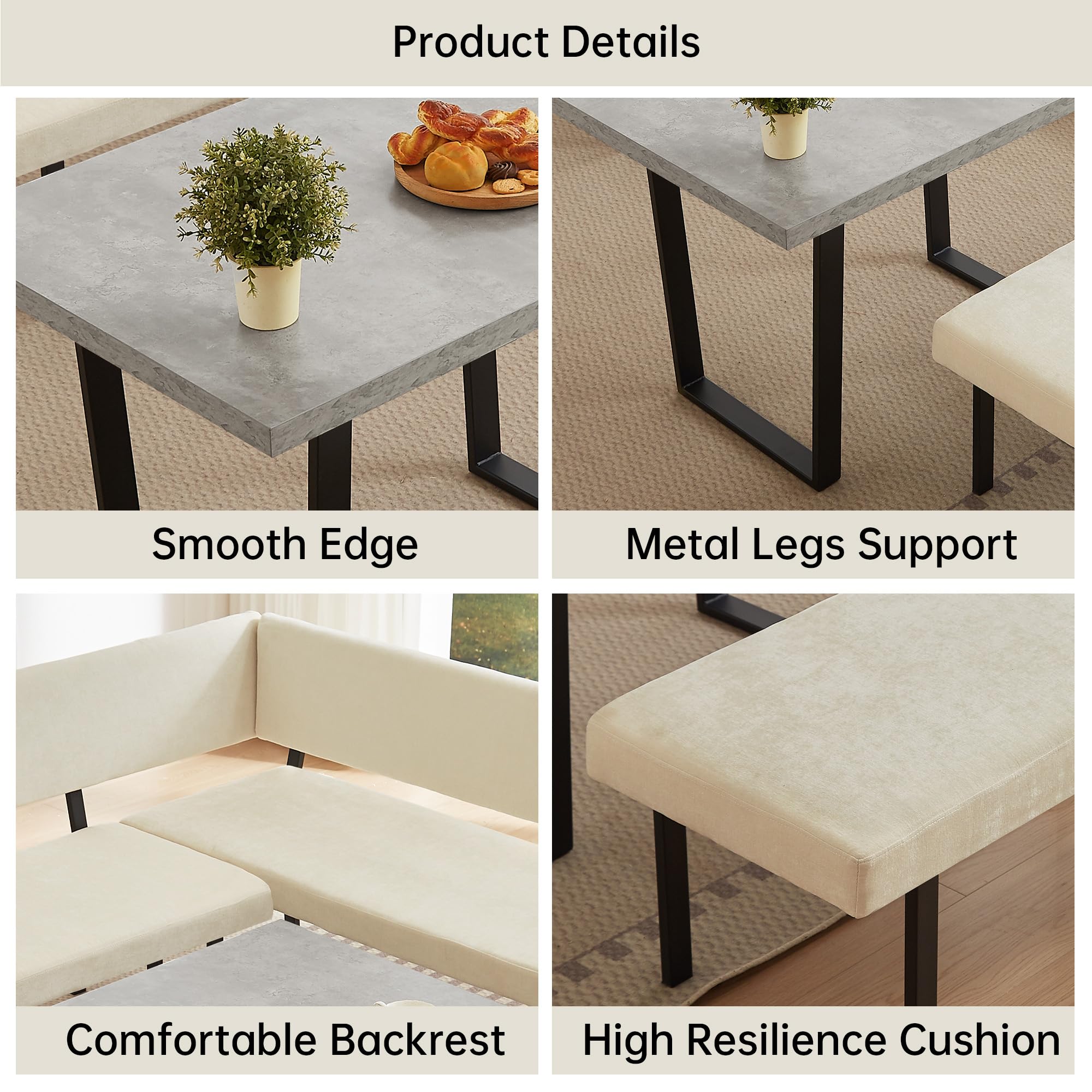 3-Piece Corner Dining Table Set with Bench