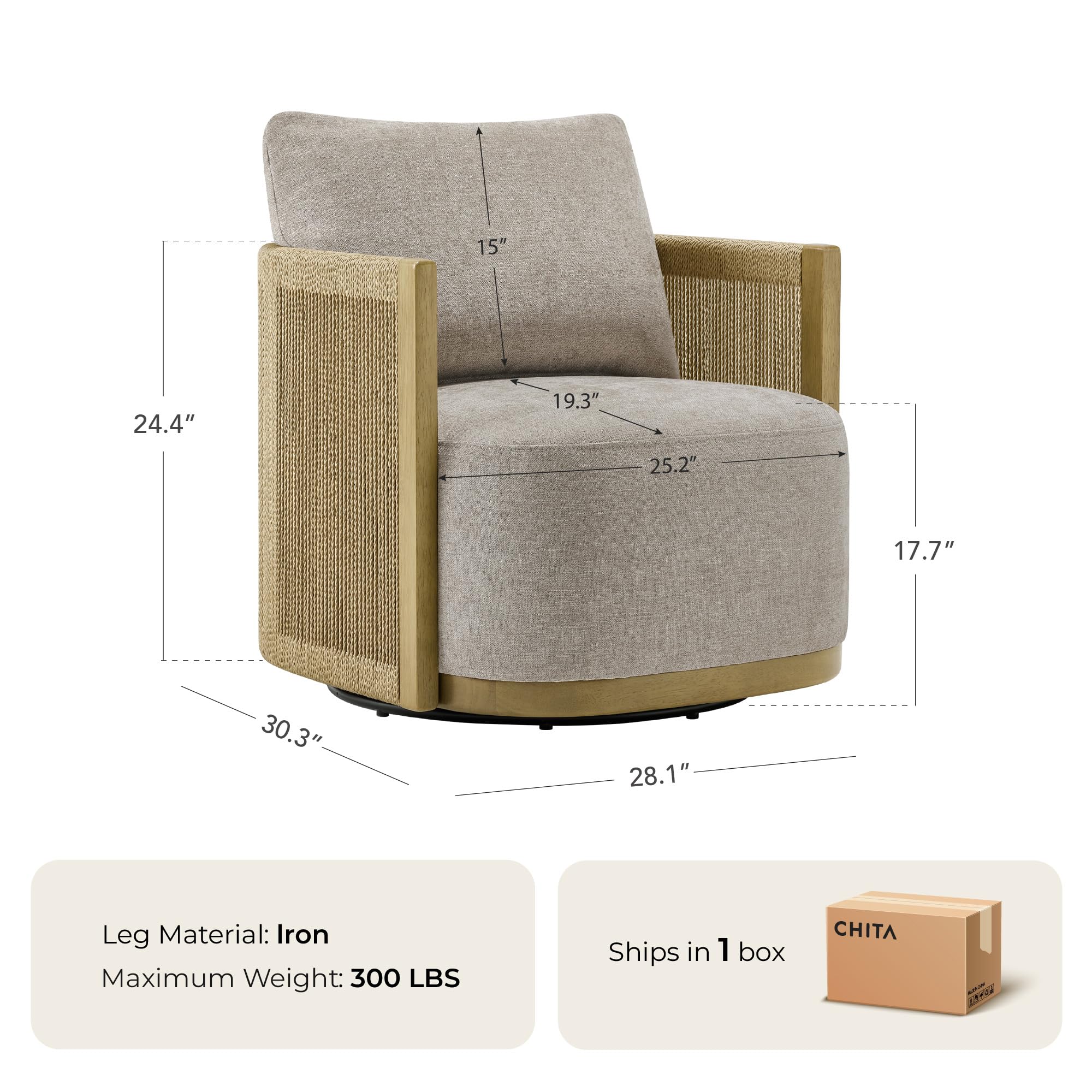 Braid Swivel Accent Chair with Paper Cord and Wood Frame