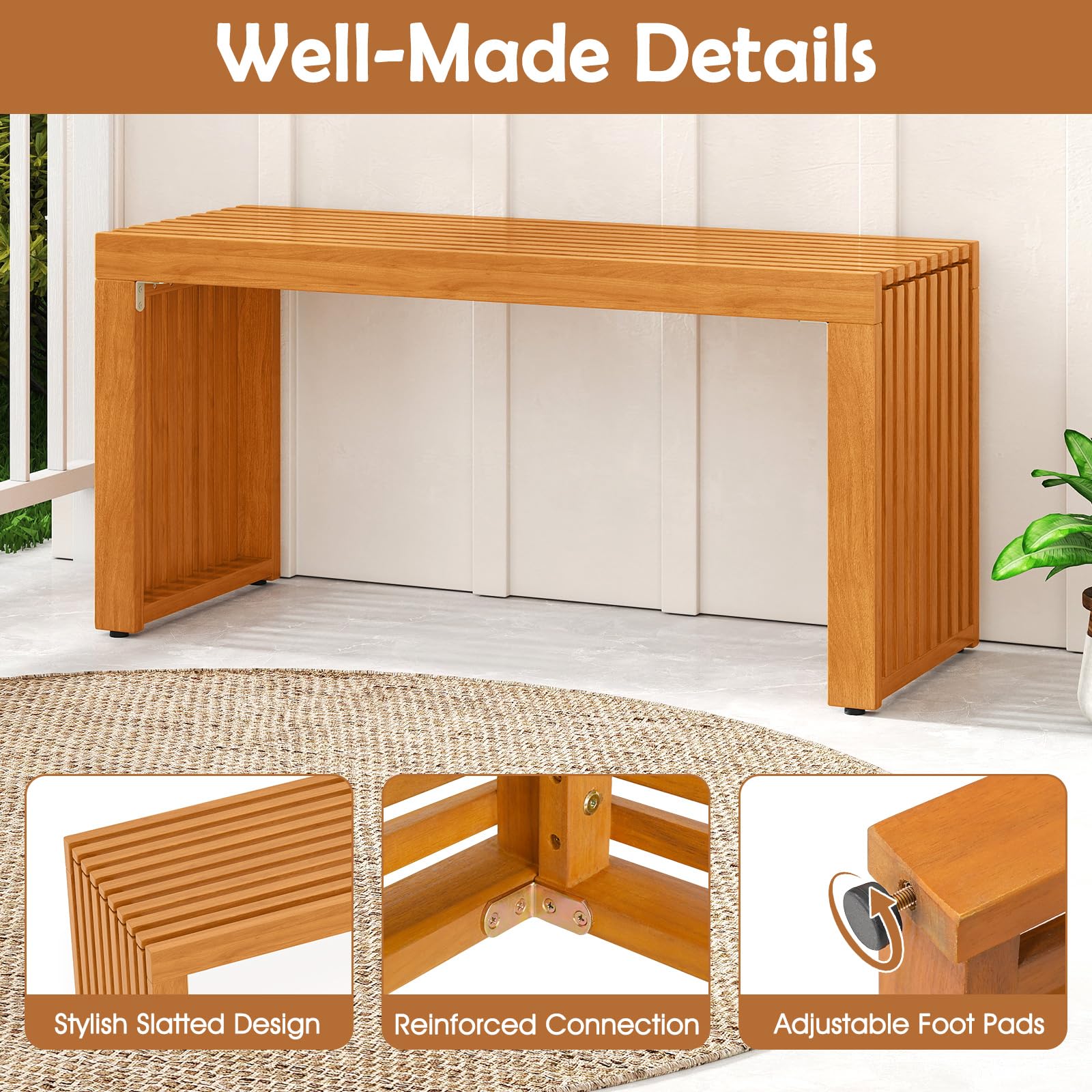 Acacia Wood Patio Bench 36 Inch Outdoor Seating