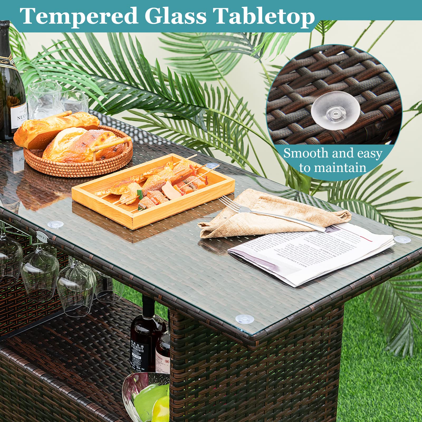 3-Piece Outdoor Bar Set with Stemware Racks