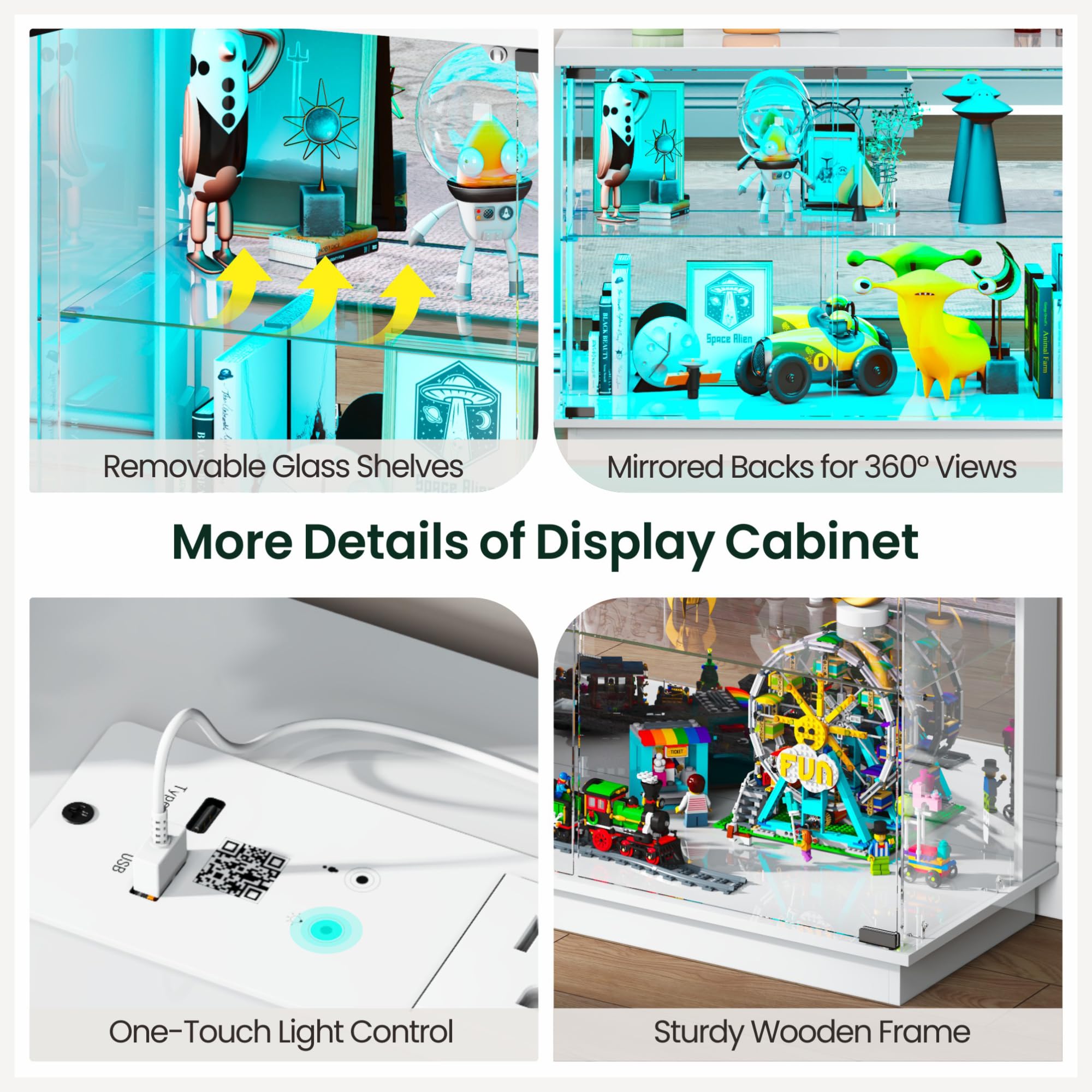 RGB Lighted Glass Display Cabinet with Motion Sensor