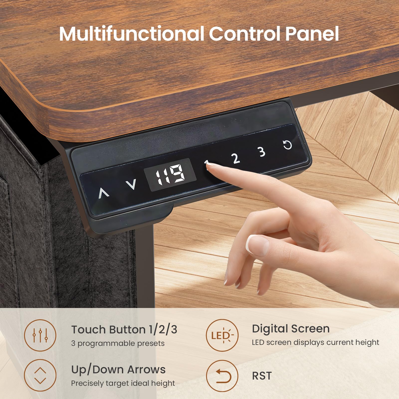 L-Shaped Electric Standing Desk with File Cabinet 63x53