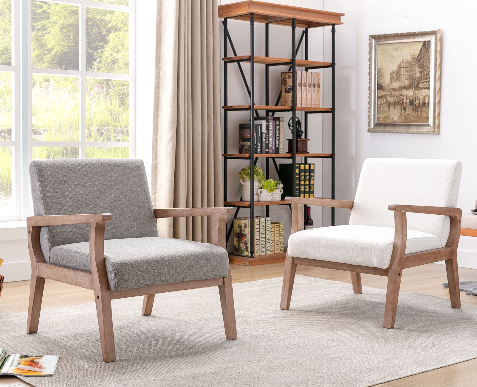 Mid Century Accent Chair with Upholstered Seat