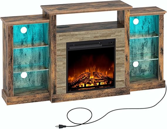 Fireplace TV Stand with LED Lights and Power Outlets