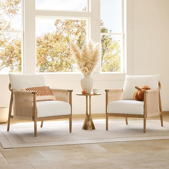 Braid Accent Chair Set of 2 with Wooden Armrest