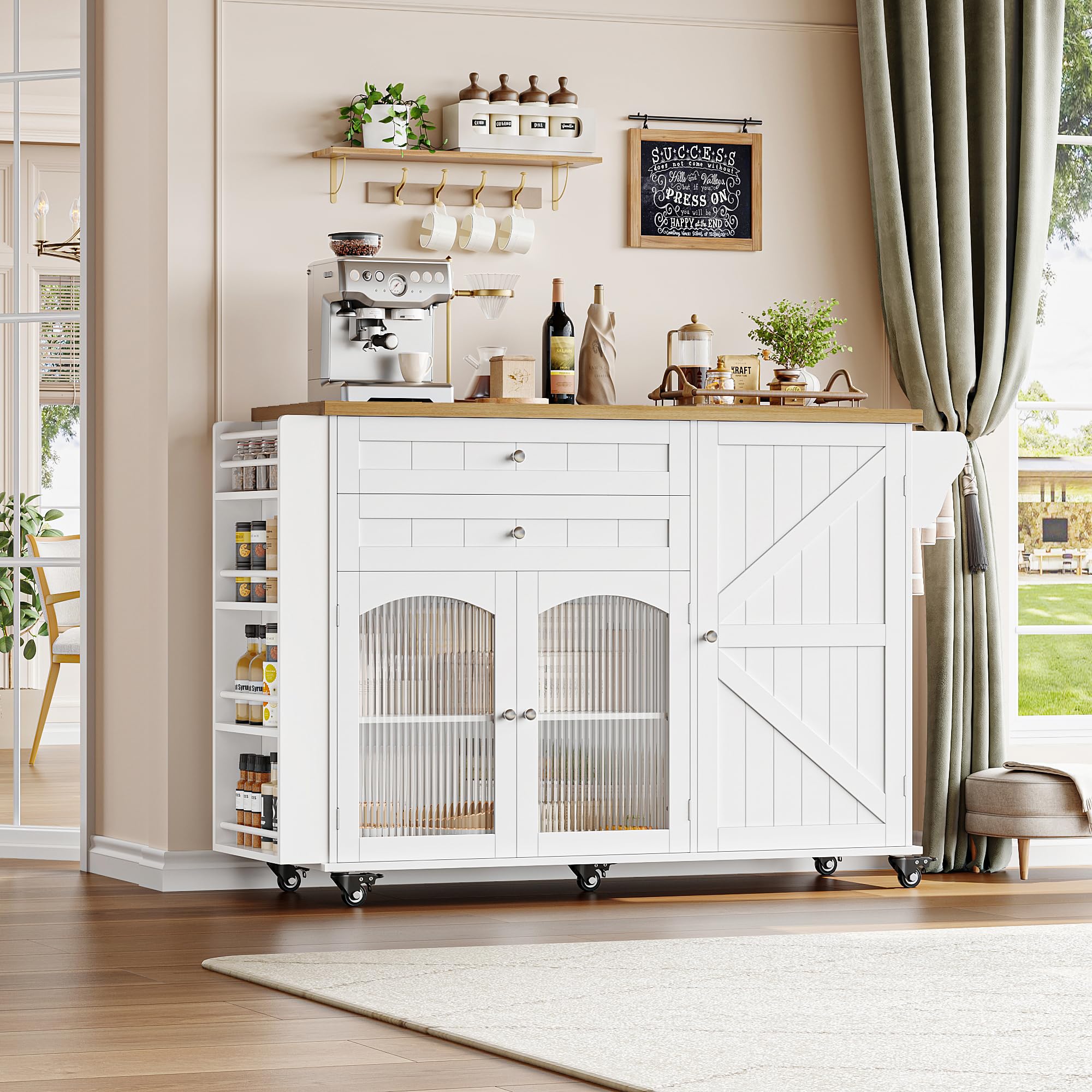 Rolling Kitchen Island with Storage and Drop Leaf