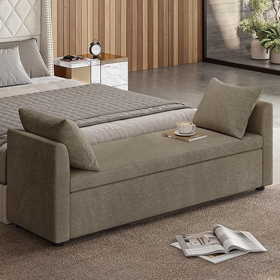 Storage Ottoman Bench with Throw Pillows