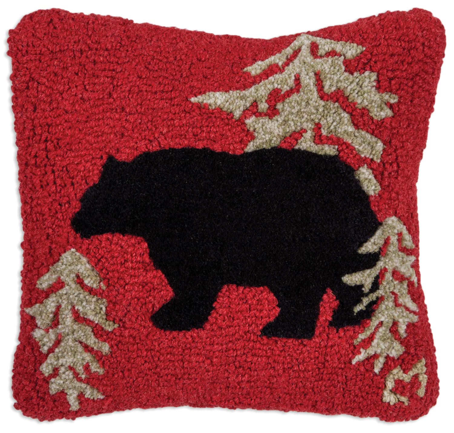 Red Wandering Bear Hand-Hooked Wool Throw Pillow 14x14