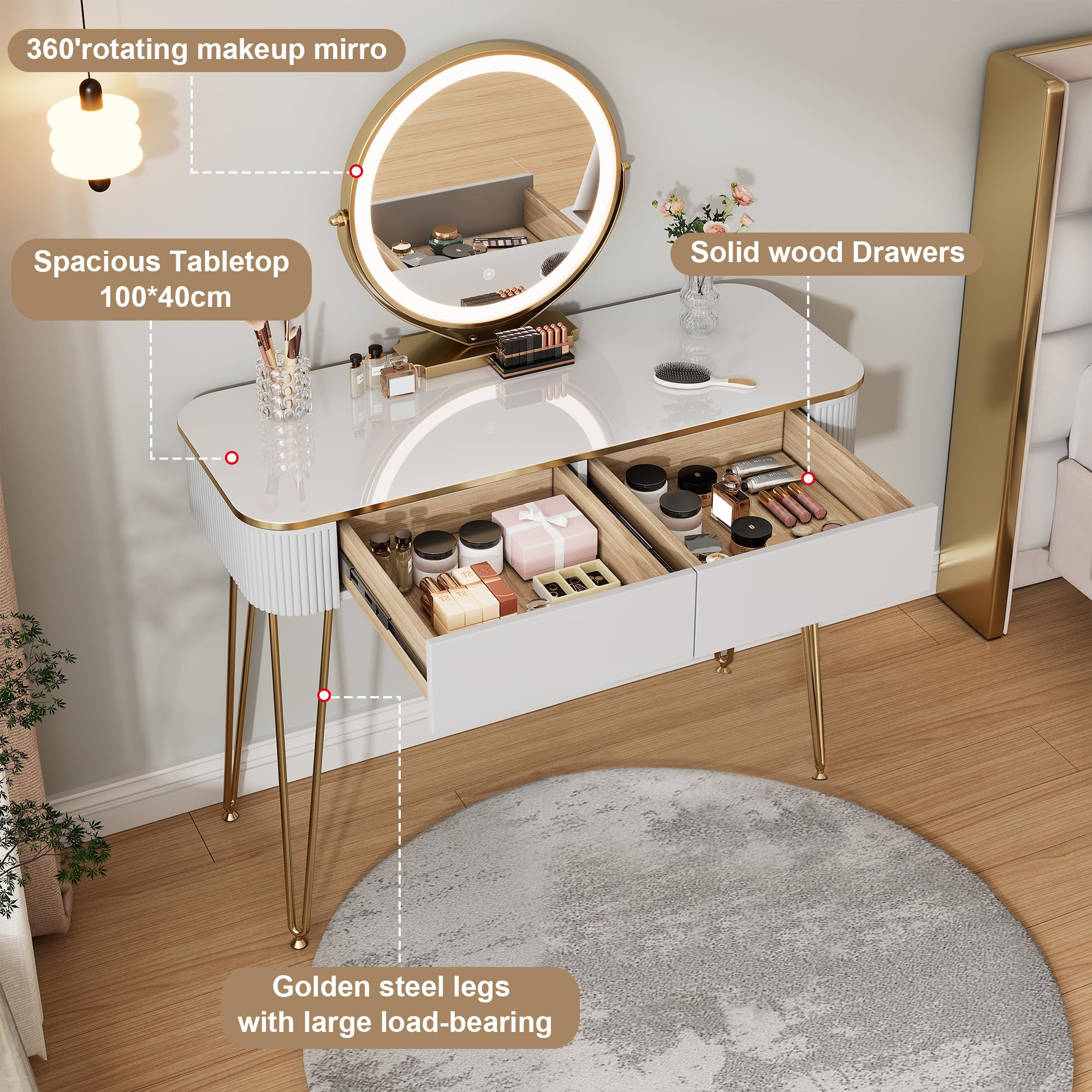 Small Vanity Desk with Mirror and Lights