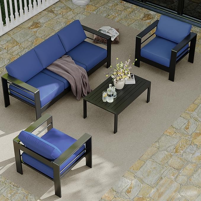 7-Seat Aluminum Patio Furniture Set with Coffee Table