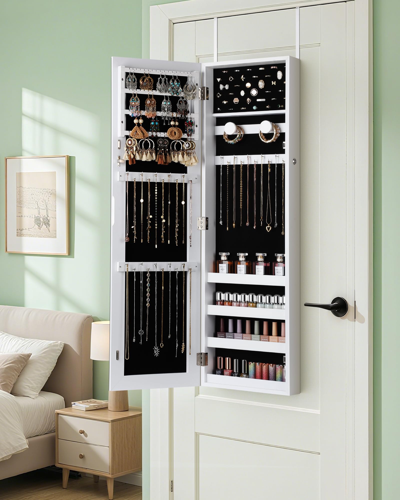 Wall Mounted Jewelry Armoire with Full Length Mirror