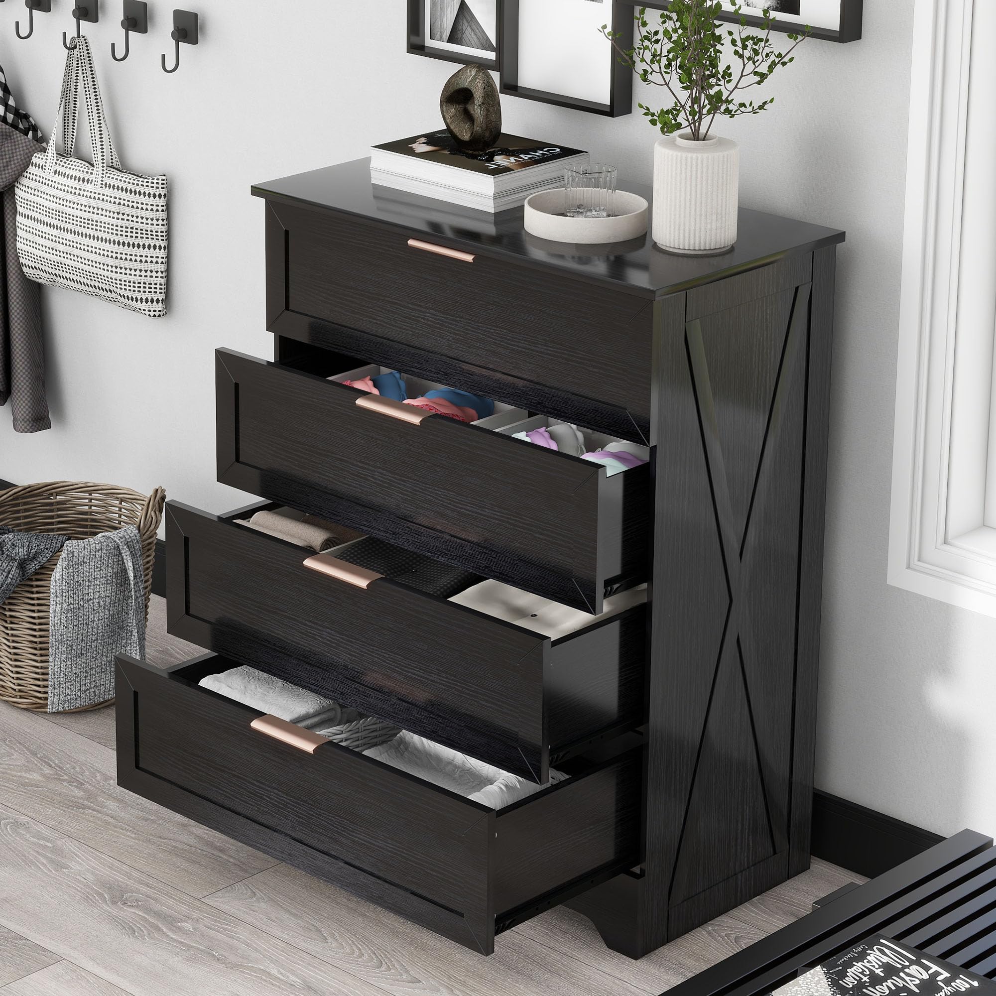 Modern 4 Drawer Dresser with Rose Gold Handles