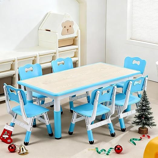 Height Adjustable Kids Table and 6 Chair Set