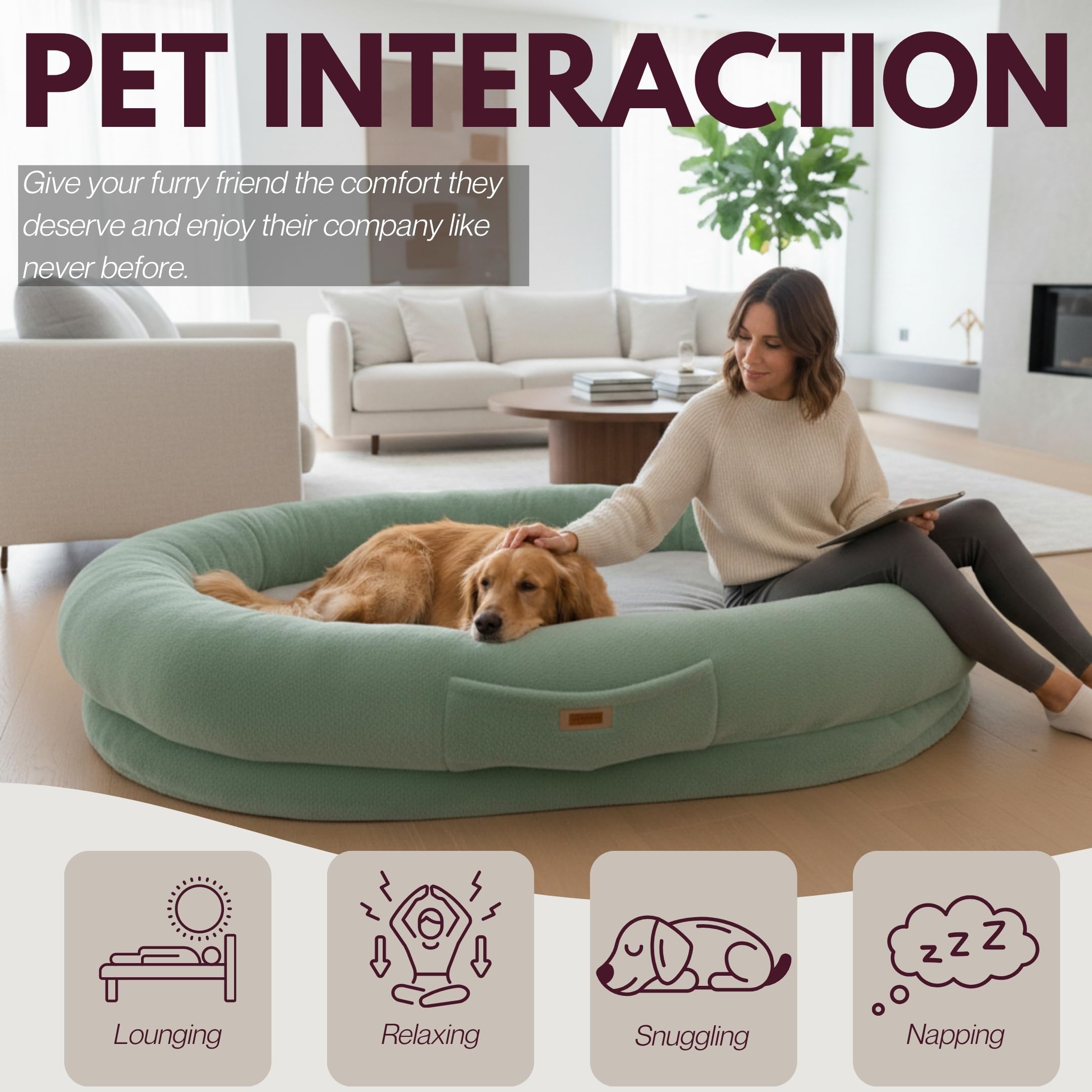 Human Dog Bed Extra Large Cozy Lounger with Plush Fabric & Egg Crate Foam