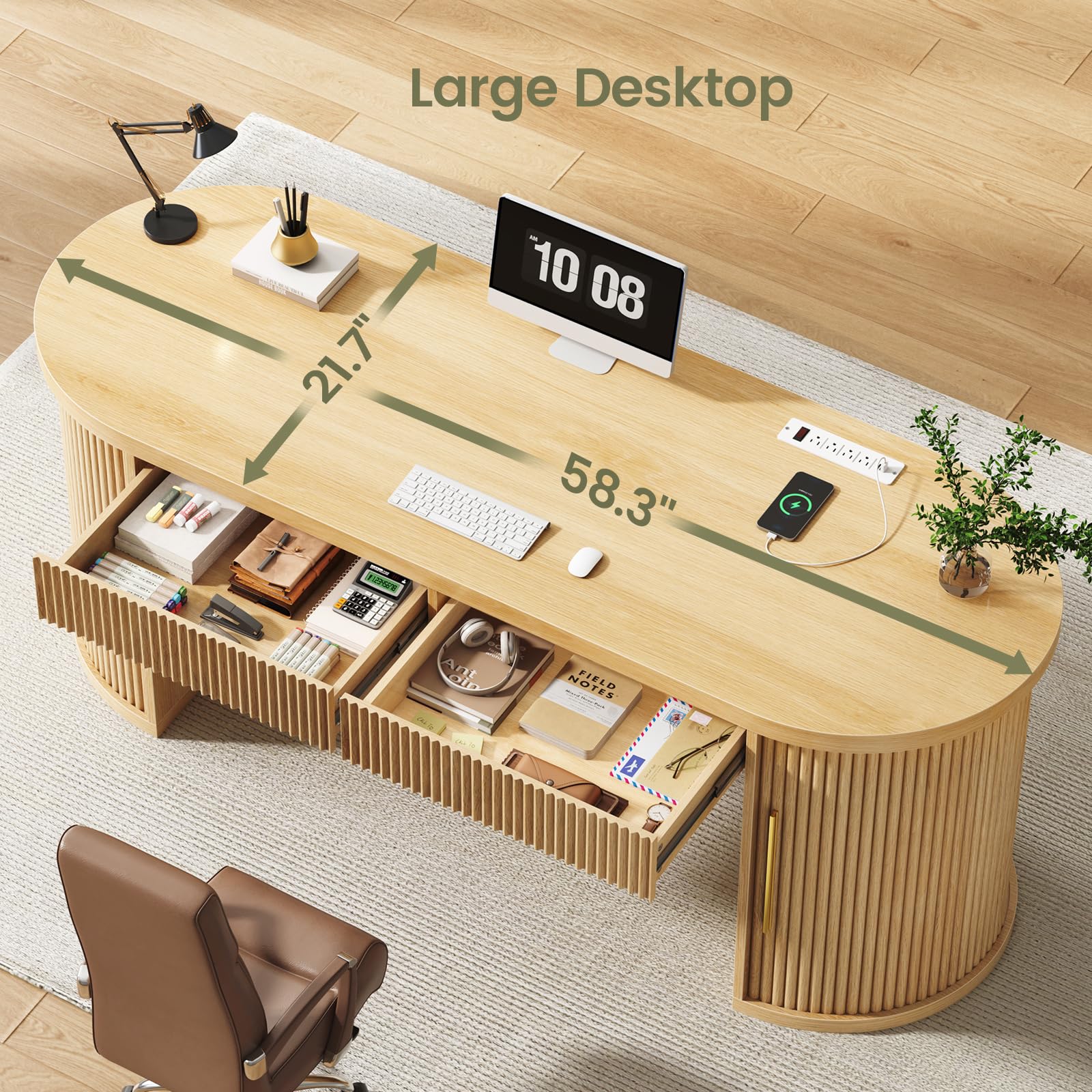 Executive Desk with Drawers and Storage Cabinets
