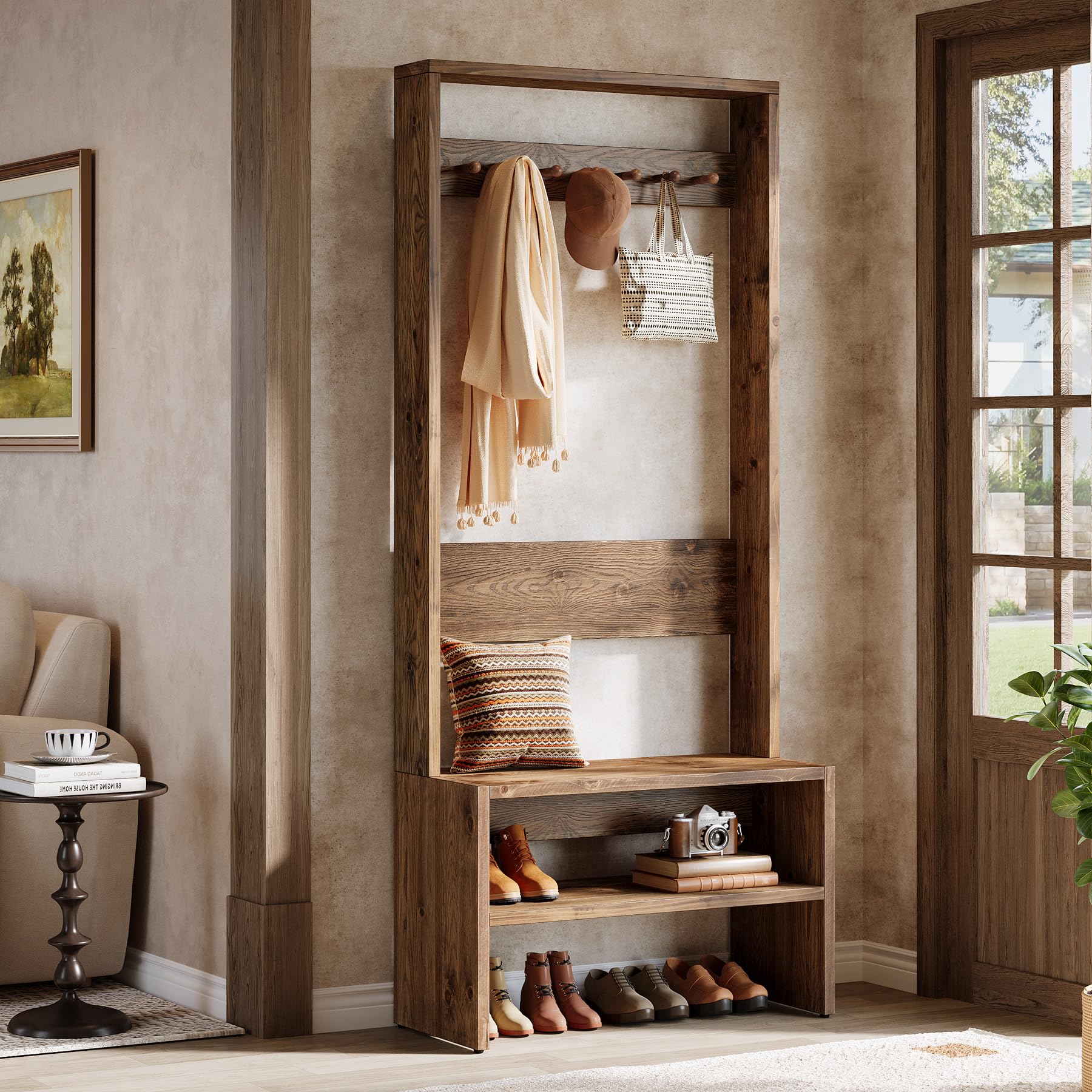 Hall Tree with Bench and Shoe Storage 70.8" Tall