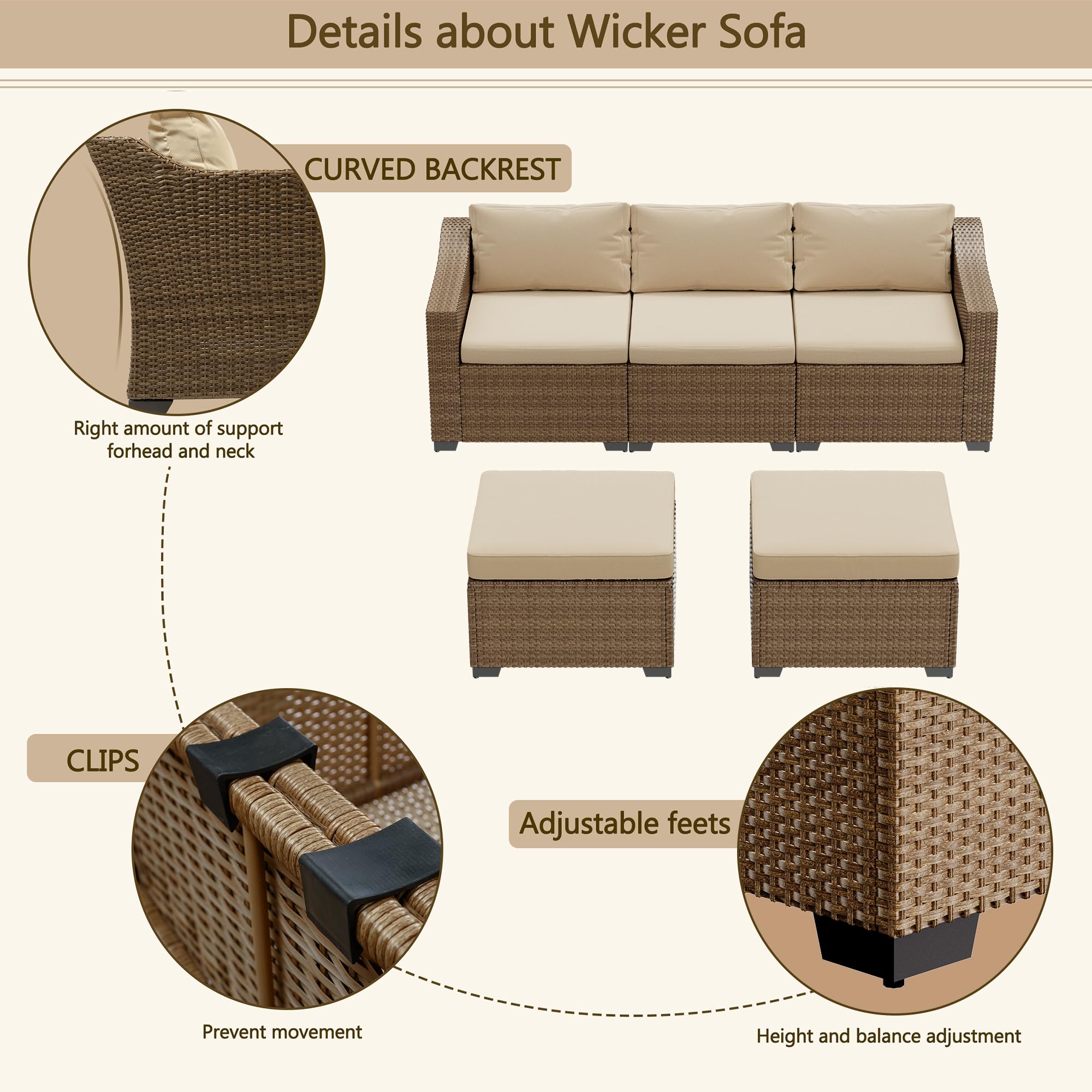 5-Piece Rattan Patio Conversation Set with Coffee Table